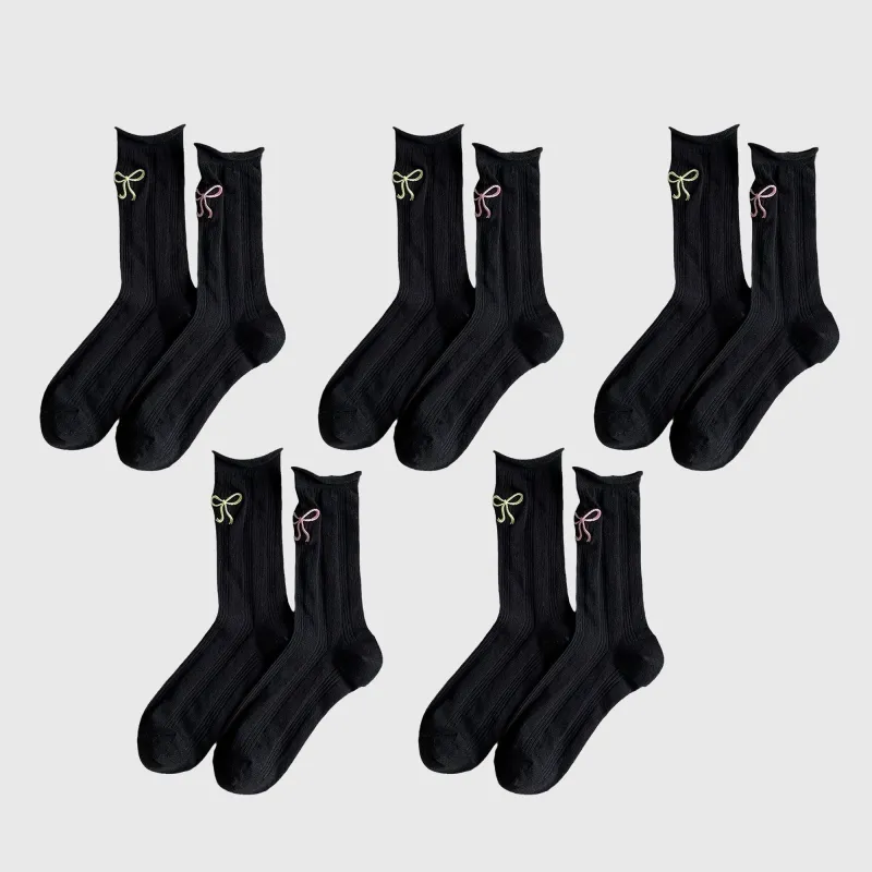 Anna-Kaci Adorable Women's Bow-Embroidered Ribbed Ankle Socks 5Pk sold by Anna-Kaci