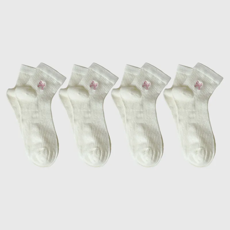 Anna-Kaci Women's Summer Ribbed Ankle Socks with Bow Embroidery sold by Anna-Kaci