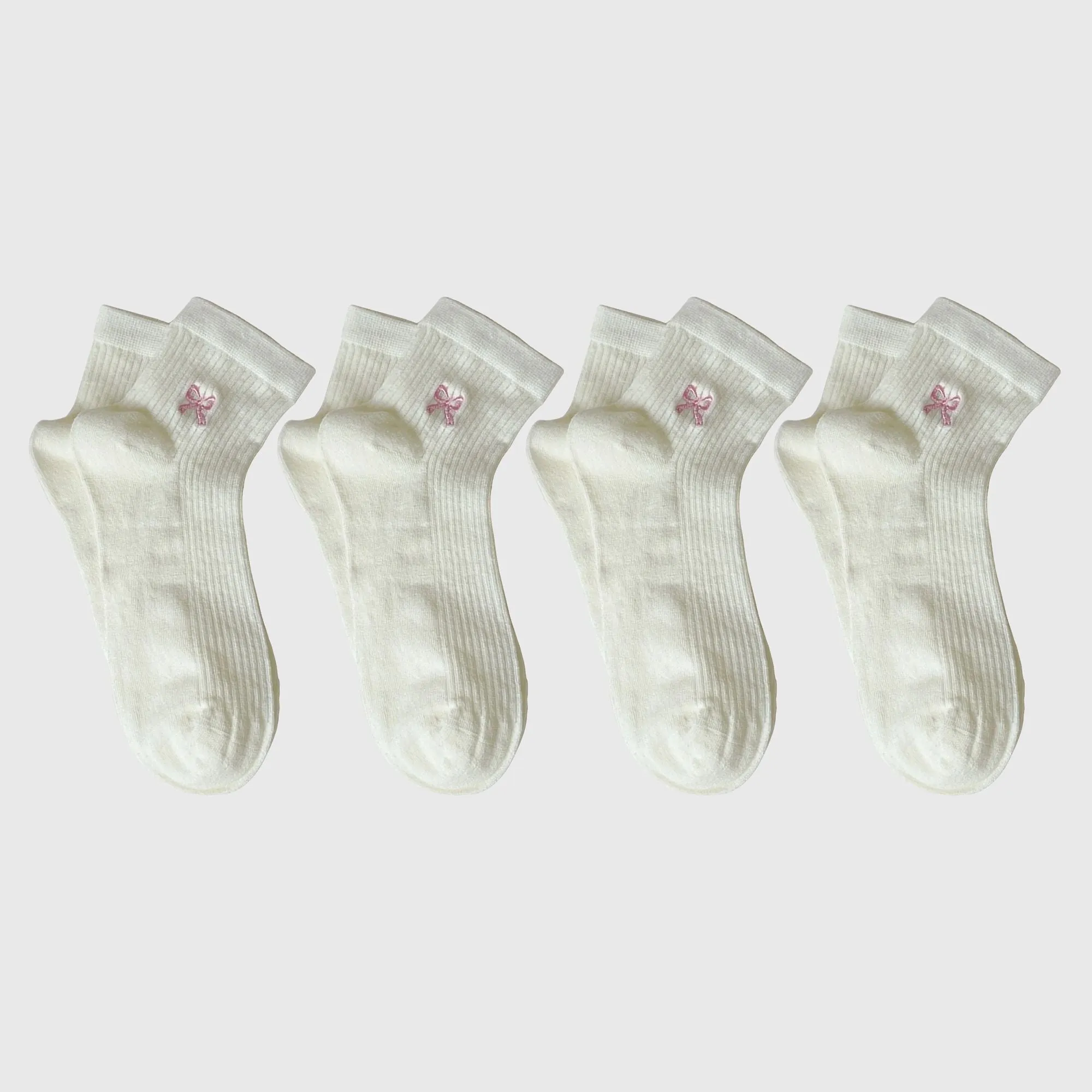 Anna-Kaci Women's Summer Ribbed Ankle Socks with Bow Embroidery sold by Anna-Kaci