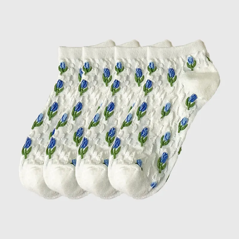 Anna-Kaci Adorable Summer Floral Embroidered Ankle Socks 4Pk sold by Anna-Kaci
