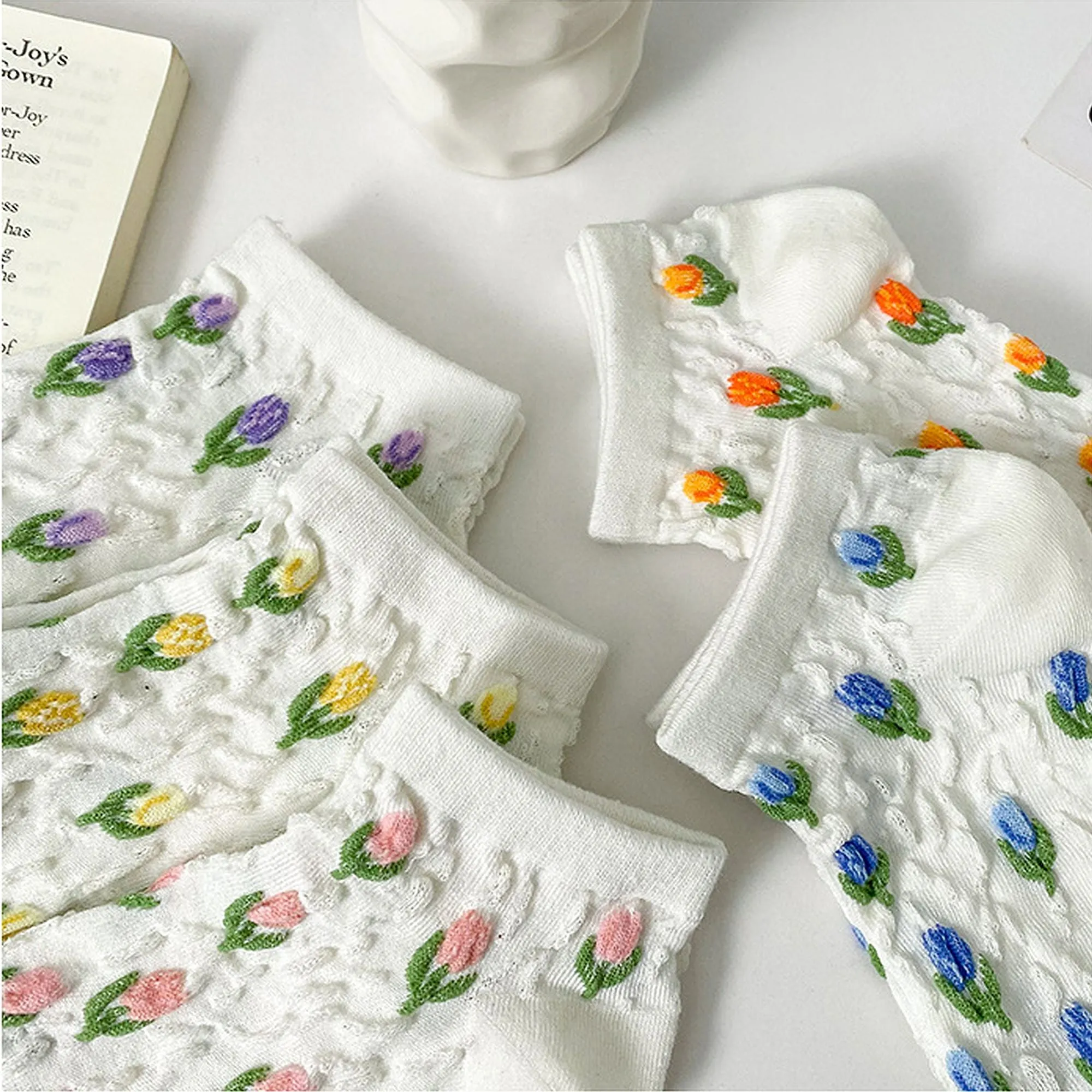 Anna-Kaci Adorable Summer Floral Embroidered Ankle Socks 4Pk sold by Anna-Kaci product image thumbnail 3