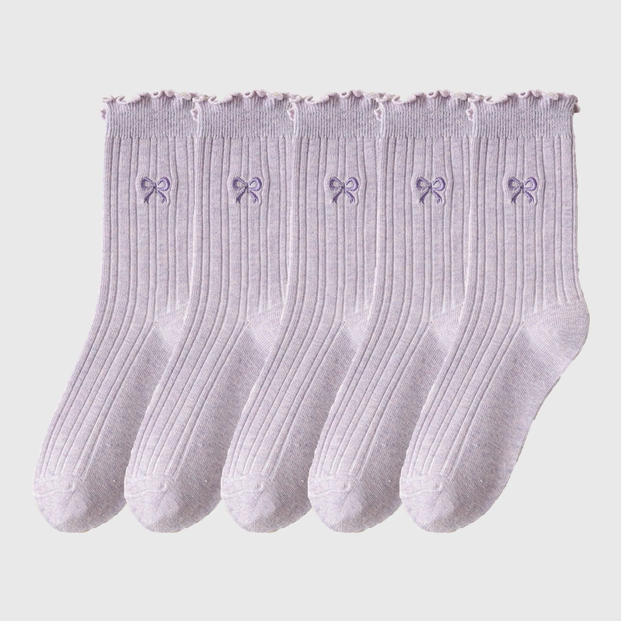 Anna-Kaci Women's Summer Ribbed Ankle Socks with Bow Embroidery Casual 5Pk sold by Anna-Kaci