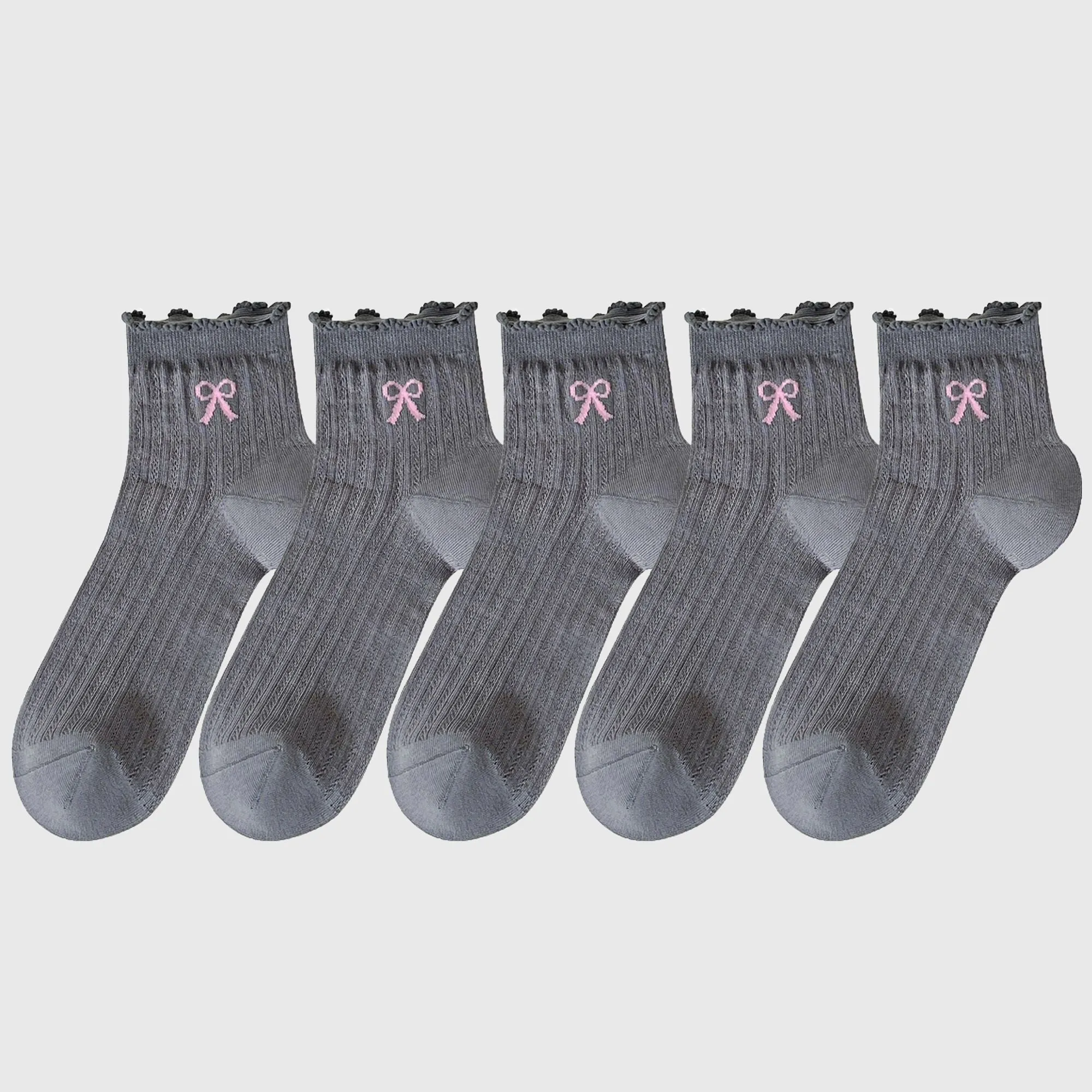 Anna-Kaci Women's Summer Ribbed Ankle Socks with Bow Embroidery 5Pk sold by Anna-Kaci product image thumbnail 5