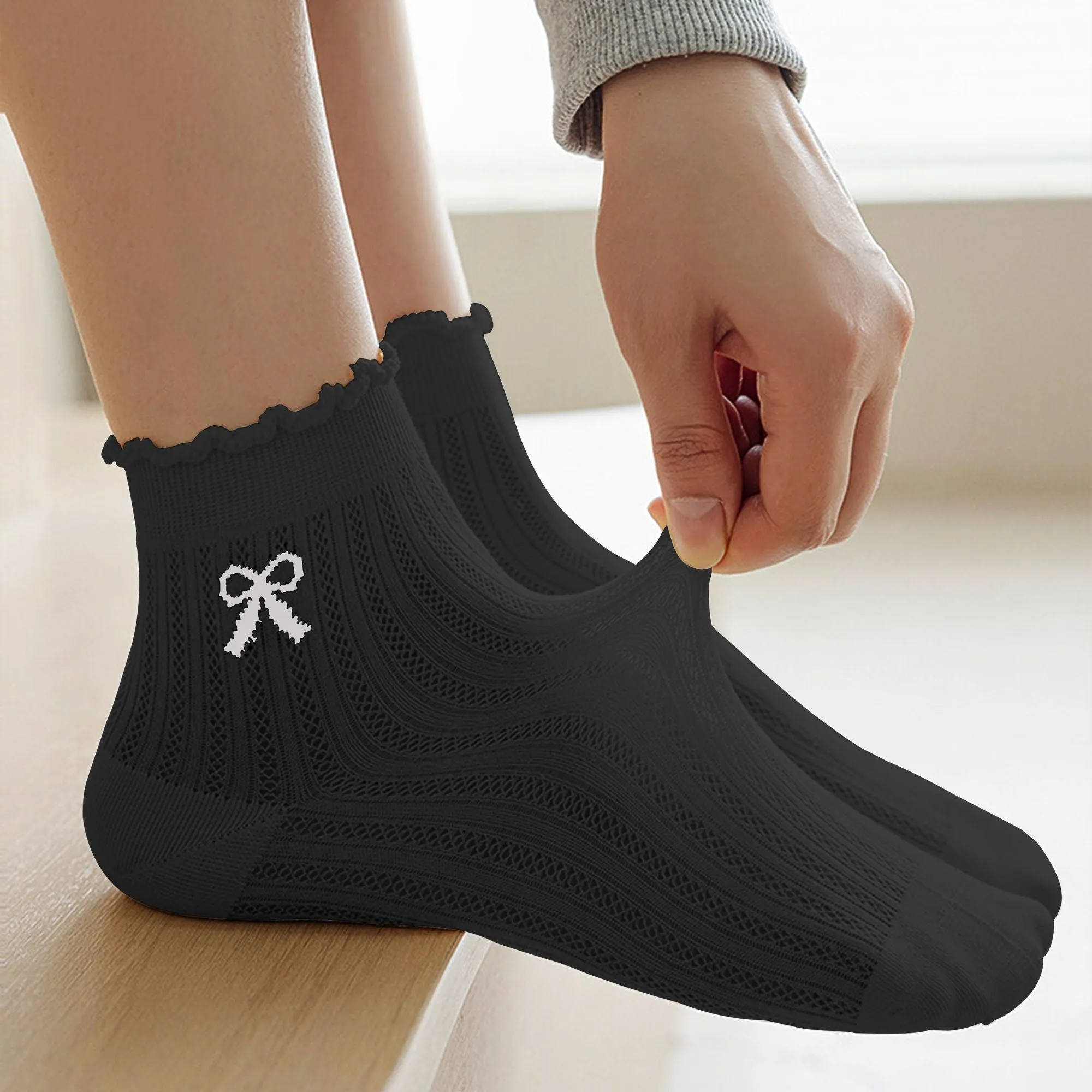 Anna-Kaci Women's Summer Ribbed Ankle Socks with Bow Embroidery 5Pk sold by Anna-Kaci product image thumbnail 4