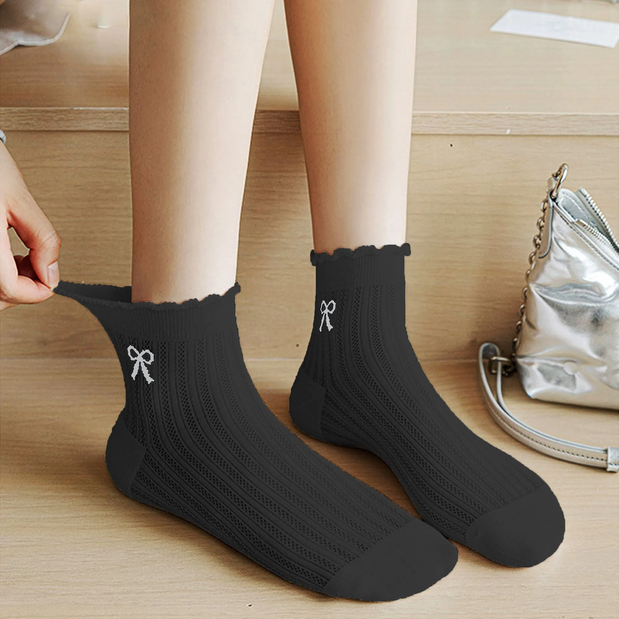 Anna-Kaci Women's Summer Ribbed Ankle Socks with Bow Embroidery 5Pk sold by Anna-Kaci product image thumbnail 3