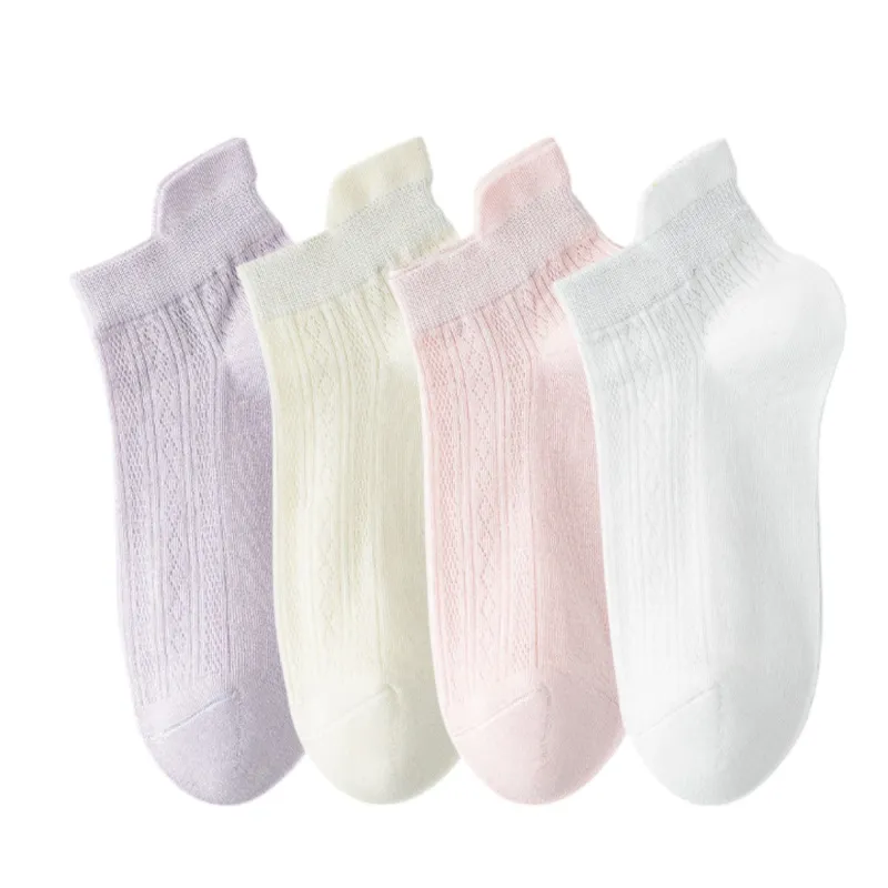 Anna-Kaci 4 Pairs Women Low-Cut Lace Knit Ankle Socks Soft Stretch Cotton Mesh Design Breathable Lightweight Everyday Wear sold by Anna-Kaci