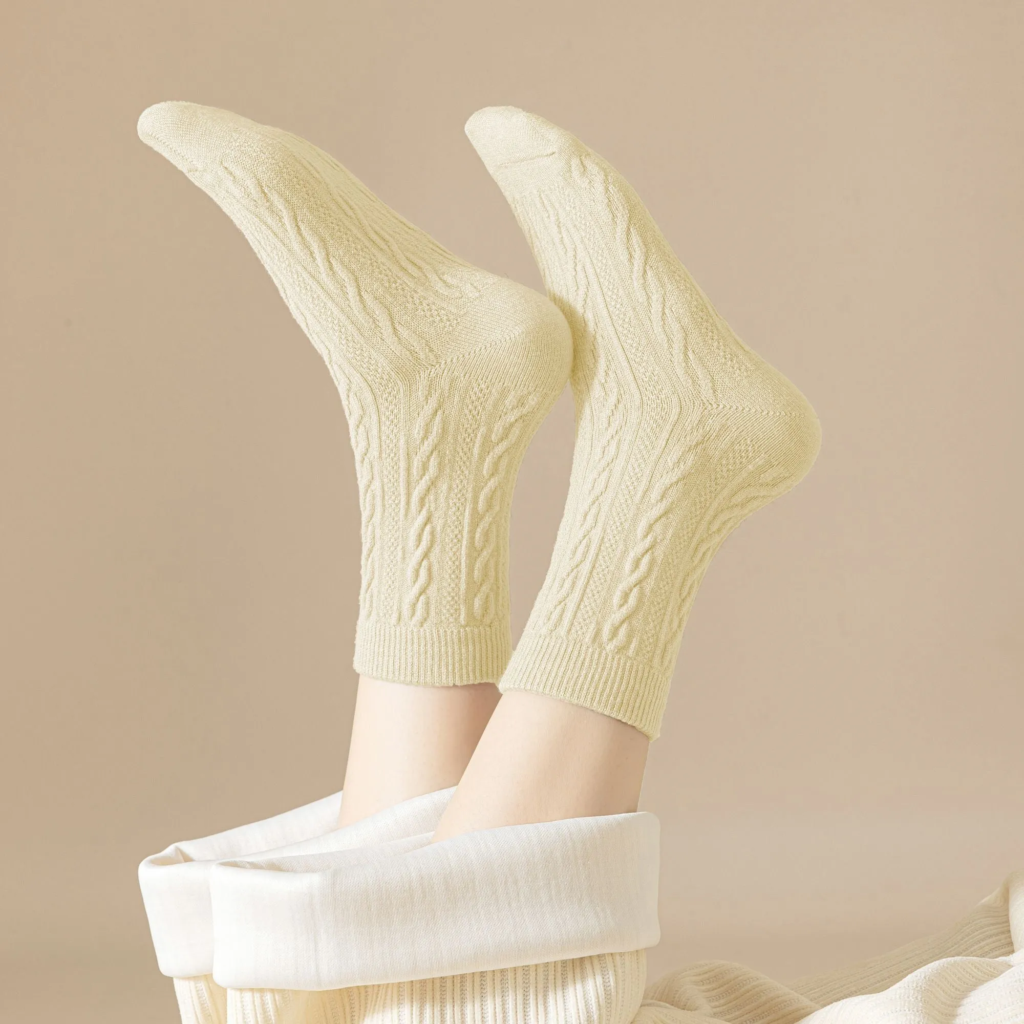 Anna-Kaci Women's Classic Crew Socks Cable-Knit Cotton for Casual Stability and Comfort 2 Pairs sold by Anna-Kaci product image thumbnail 2