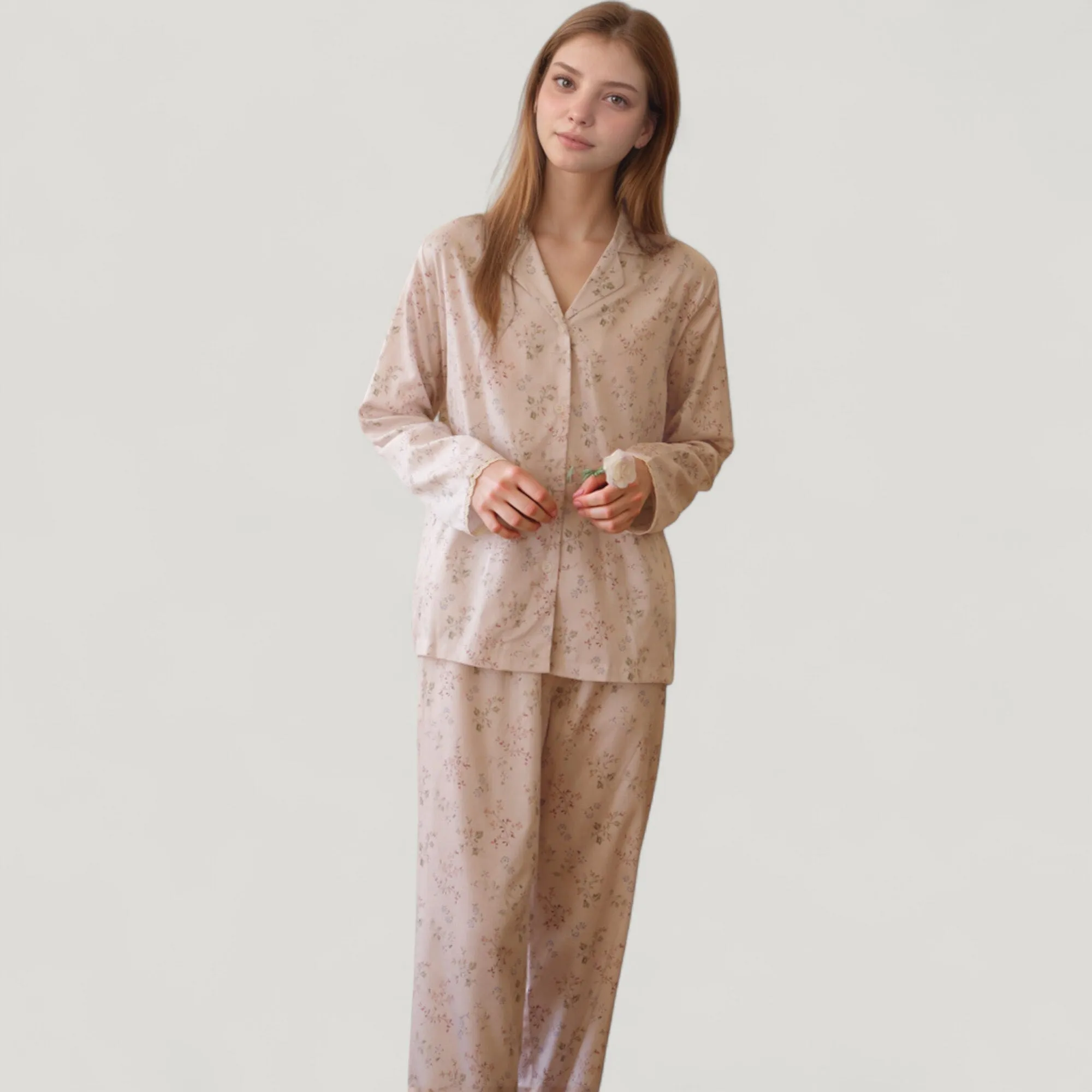 Anna-Kaci Lounge Women's Long Sleeve Pajama Set Small Floral Print Button-Up Top with Notch Collar and Relaxed Fit Pants sold by Anna-Kaci product image thumbnail 2