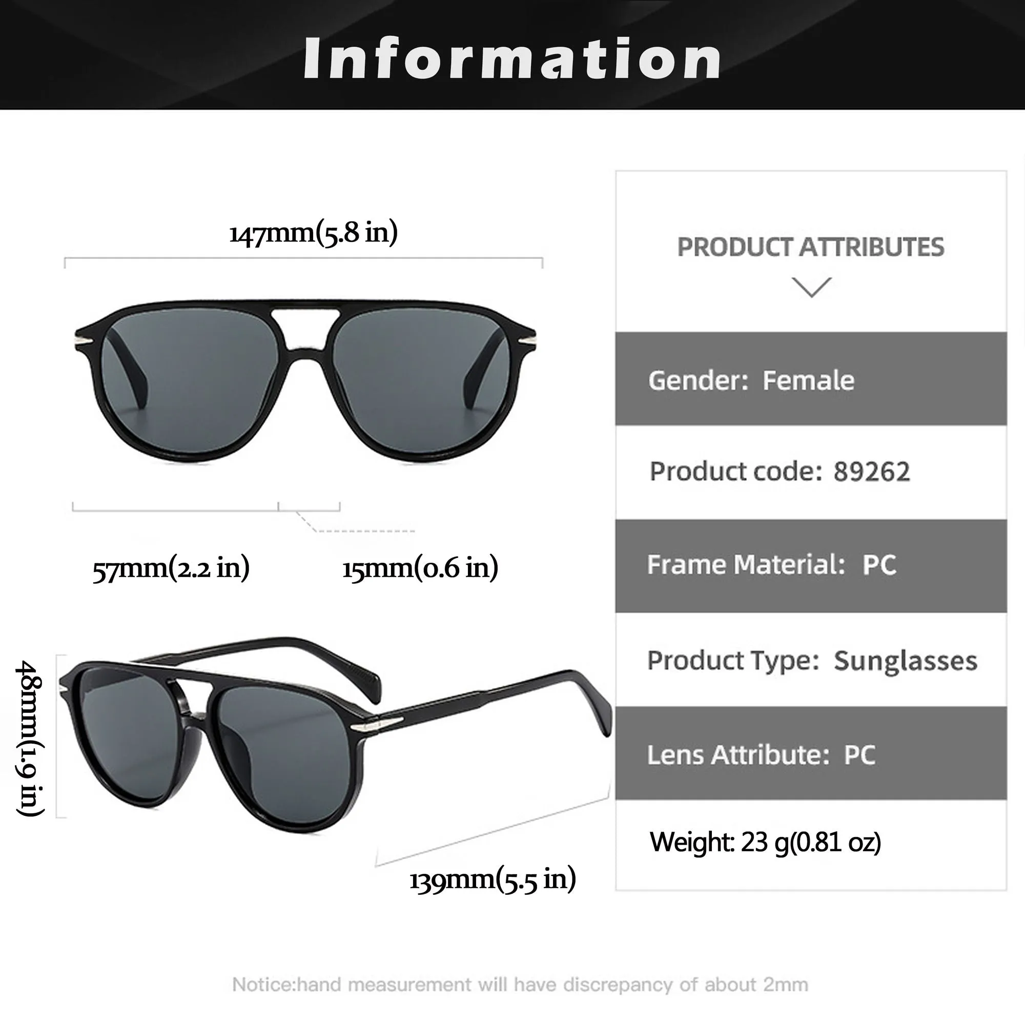 Anna-Kaci Women's Retro-Inspired Double-Bridge Square Sunglasses sold by Anna-Kaci product image thumbnail 4