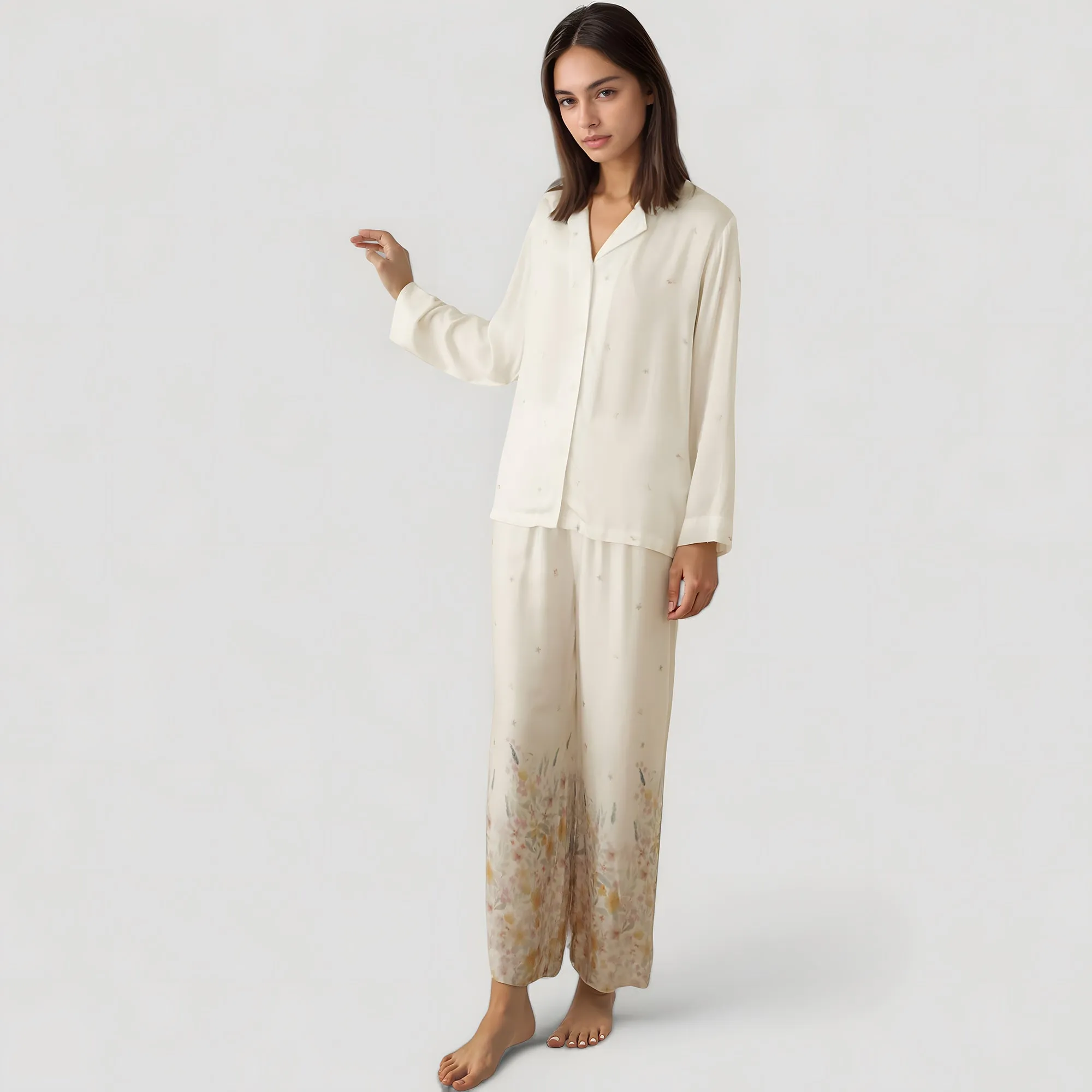 Anna-Kaci Lounge Women's Floral Hem Pajama Set with Long Sleeve Top and Relaxed Fit Wide Leg Pants sold by Anna-Kaci product image thumbnail 5