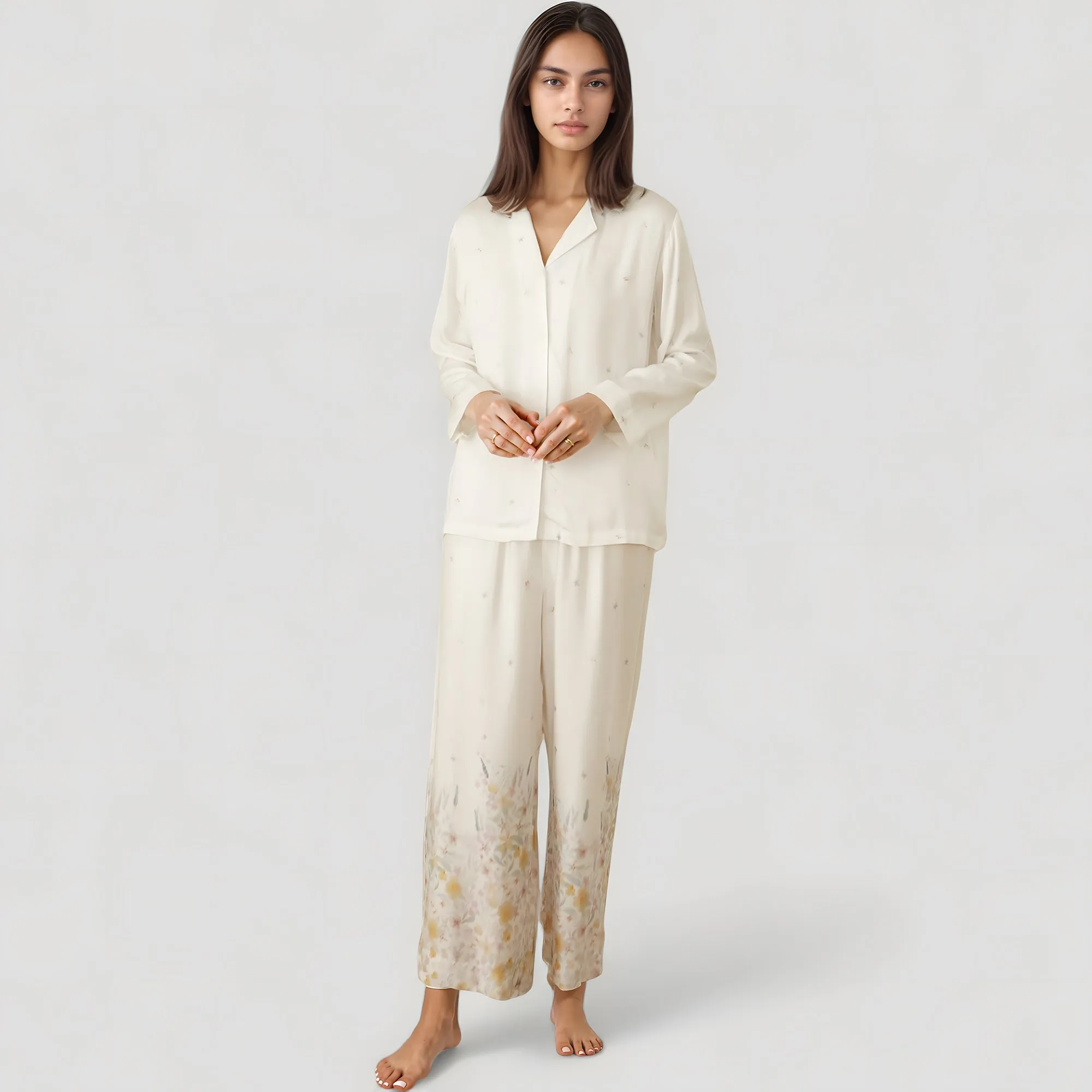 Anna-Kaci Lounge Women's Floral Hem Pajama Set with Long Sleeve Top and Relaxed Fit Wide Leg Pants sold by Anna-Kaci product image thumbnail 2