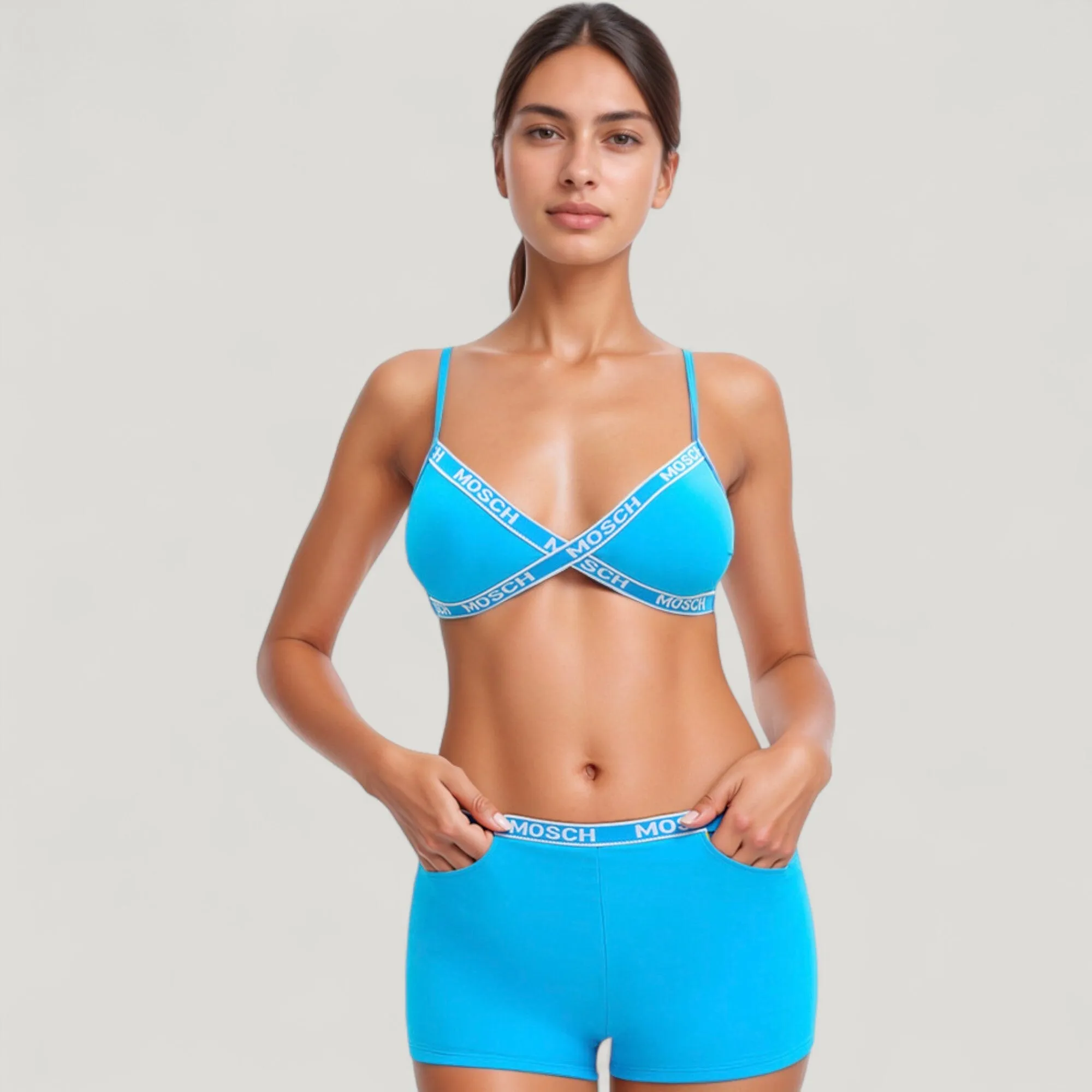 Anna-Kaci Swim Women's Branded Strap Triangle Bralette with Matching Logo Waistband Shorts Swimwear Set sold by Anna-Kaci product image thumbnail 4