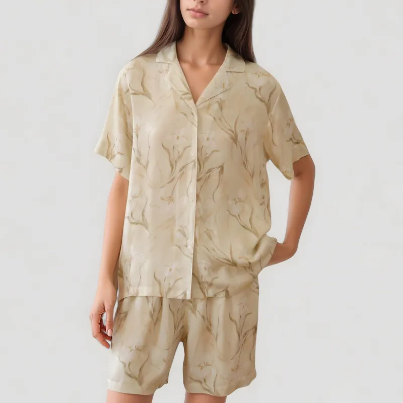 Anna-Kaci Lounge Women's Soft Floral Print Pajama Set with Short Sleeve Button-Up Top and Relaxed Fit Lounge Shorts sold by Anna-Kaci