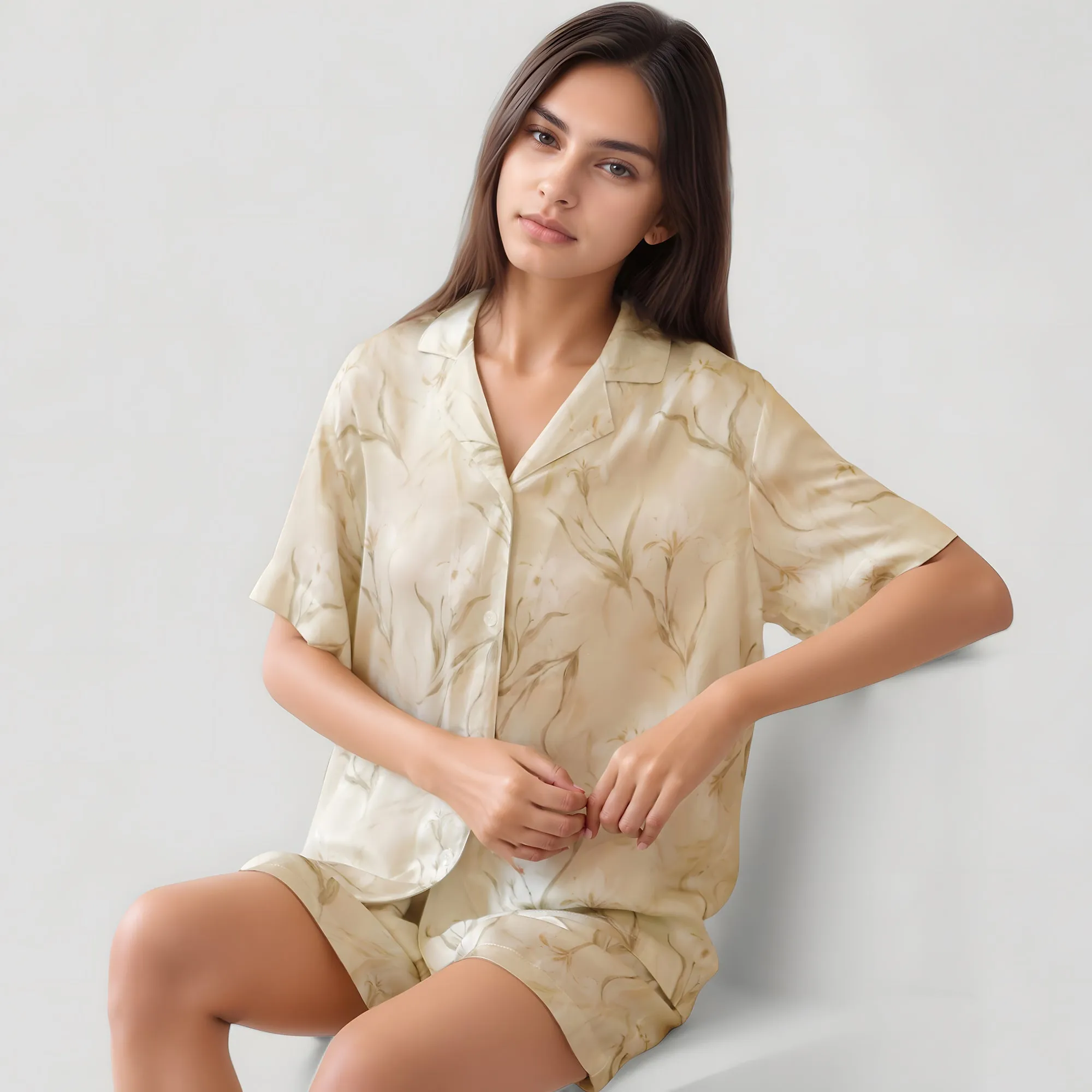 Anna-Kaci Lounge Women's Soft Floral Print Pajama Set with Short Sleeve Button-Up Top and Relaxed Fit Lounge Shorts sold by Anna-Kaci product image thumbnail 5
