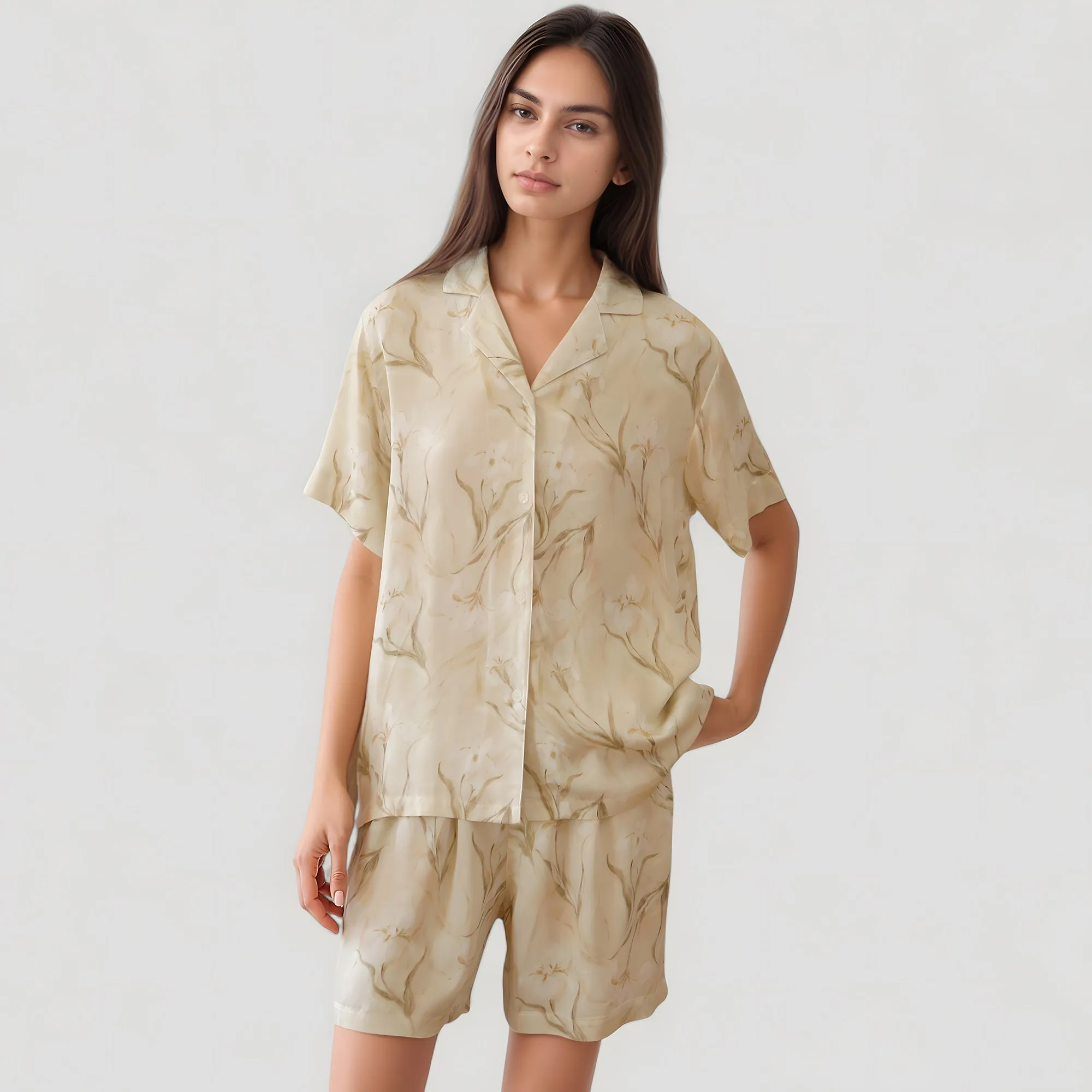 Anna-Kaci Lounge Women's Soft Floral Print Pajama Set with Short Sleeve Button-Up Top and Relaxed Fit Lounge Shorts sold by Anna-Kaci product image thumbnail 2