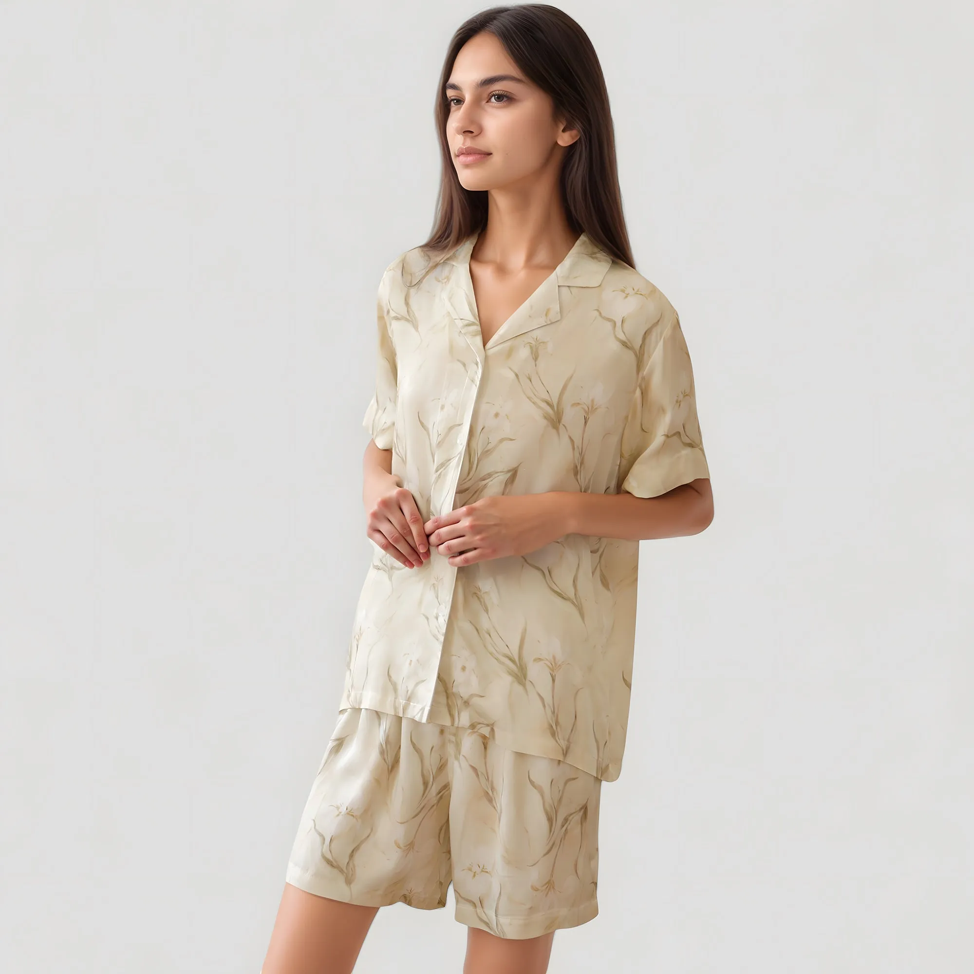 Anna-Kaci Lounge Women's Soft Floral Print Pajama Set with Short Sleeve Button-Up Top and Relaxed Fit Lounge Shorts sold by Anna-Kaci product image thumbnail 3