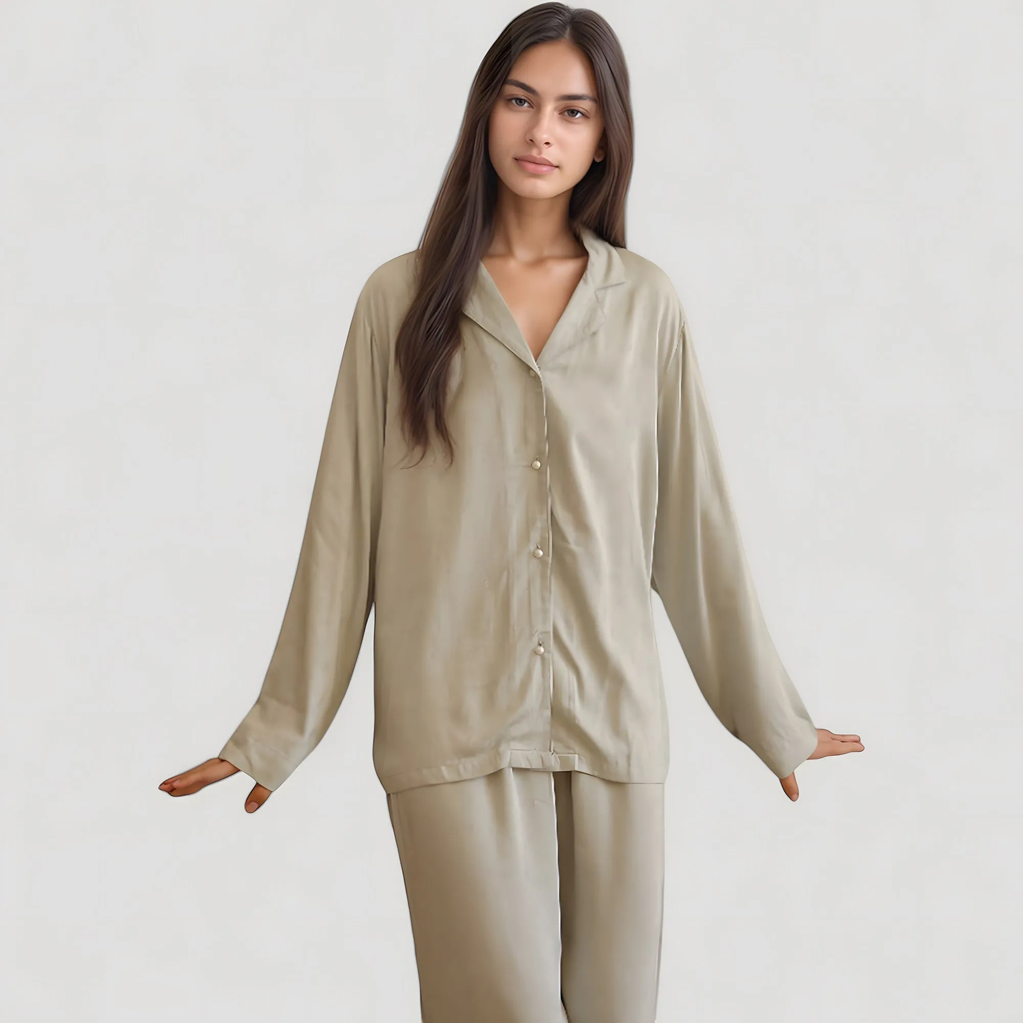Anna-Kaci Lounge Women's Satin Button-Up Pajama Set with Short Sleeves and Relaxed Fit Wide Leg Pants sold by Anna-Kaci product image thumbnail 4