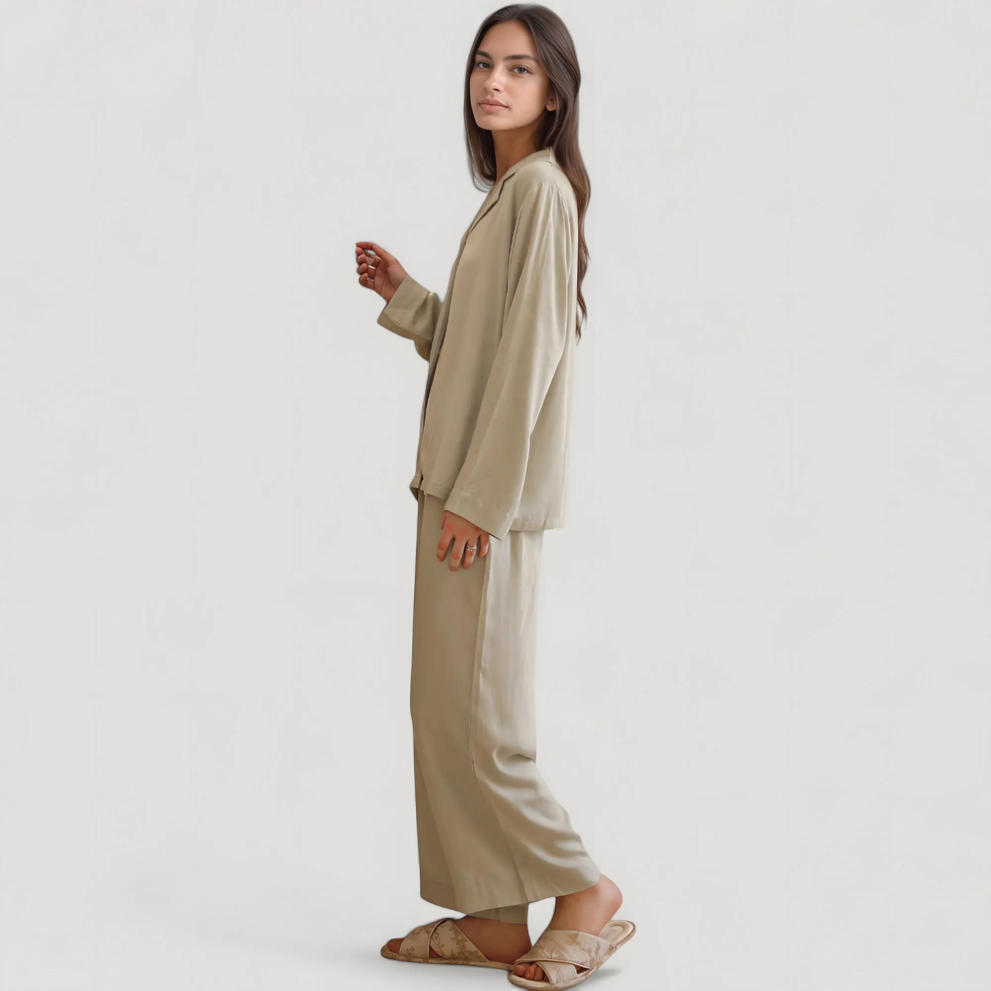 Anna-Kaci Lounge Women's Satin Button-Up Pajama Set with Short Sleeves and Relaxed Fit Wide Leg Pants sold by Anna-Kaci product image thumbnail 3