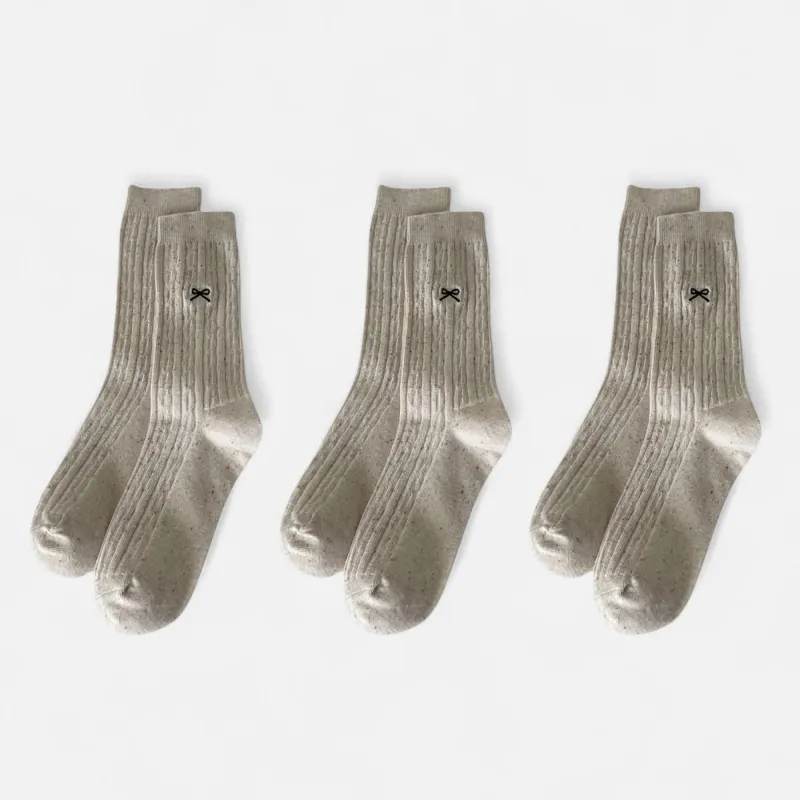 Anna-Kaci Women's 3-Pack Ribbed Crew Socks with Subtle Flecked Texture and Mini Embroidered Bow Accent sold by Anna-Kaci