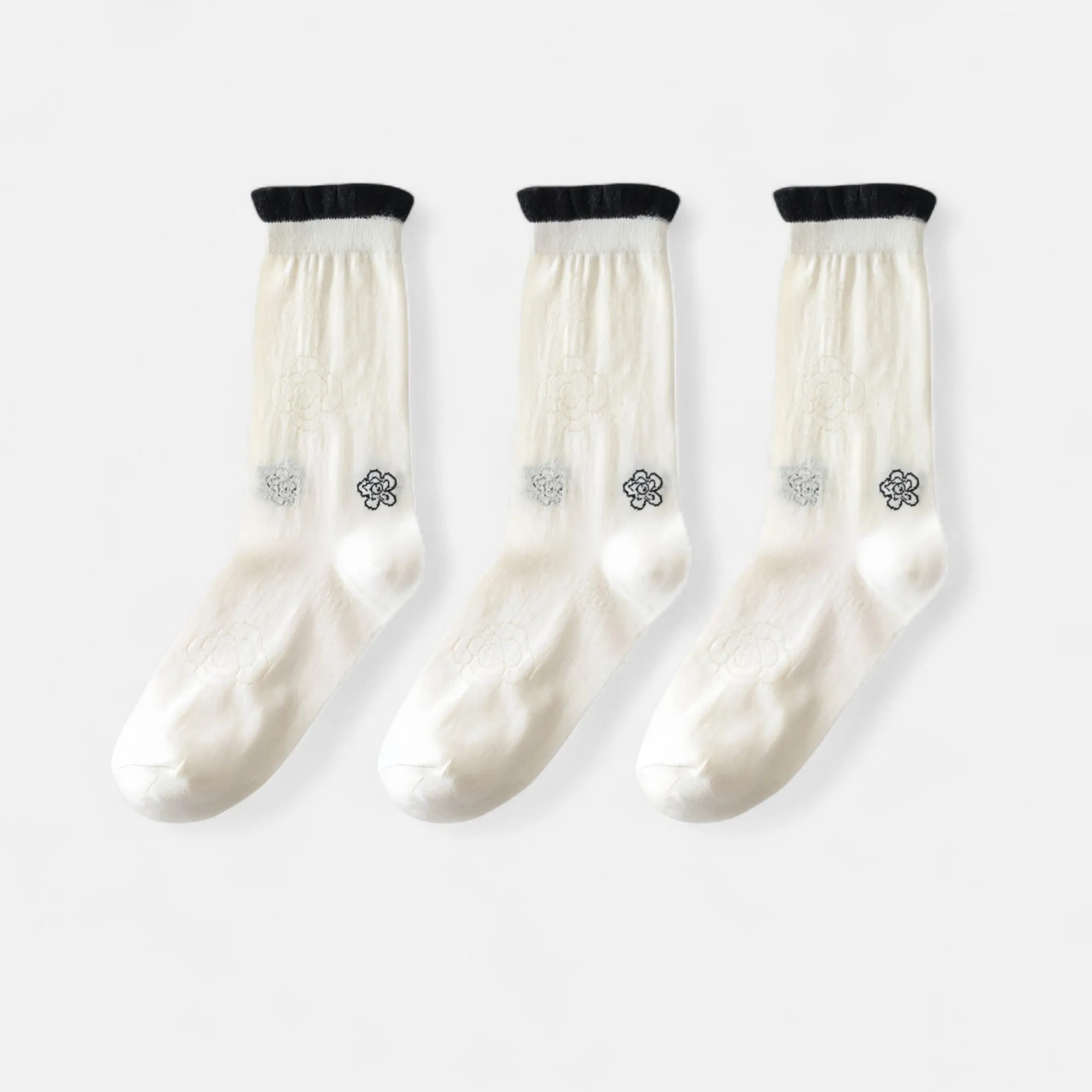Anna-Kaci Women's 3-Pack Sheer Floral Embroidered Socks with Contrast Ruffle Cuff and Delicate Flower Accents sold by Anna-Kaci product image thumbnail 5