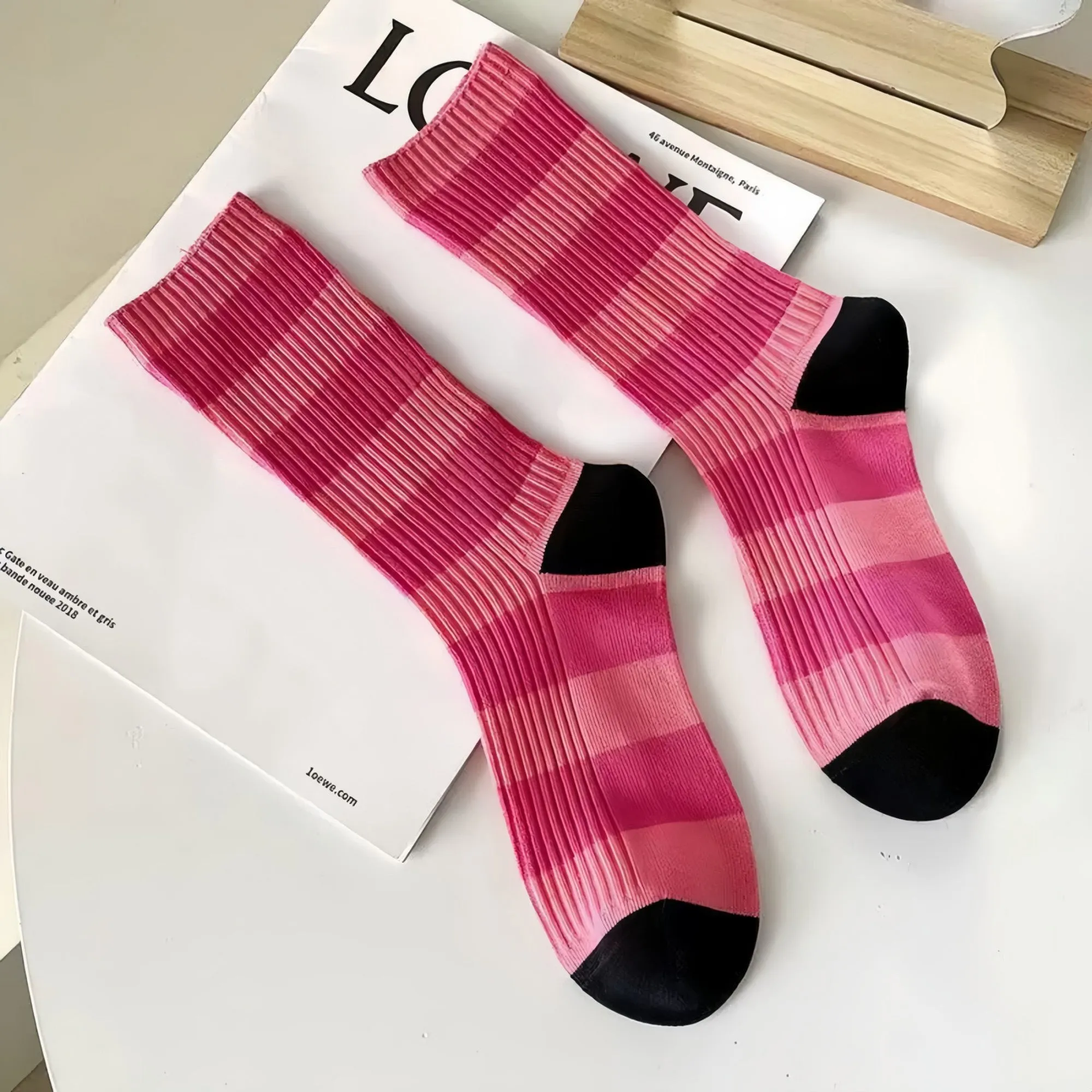 Anna-Kaci Women's 3-Pack Crew Socks with Wide Ribbed Knit and Bold Horizontal Stripe Pattern sold by Anna-Kaci product image thumbnail 5