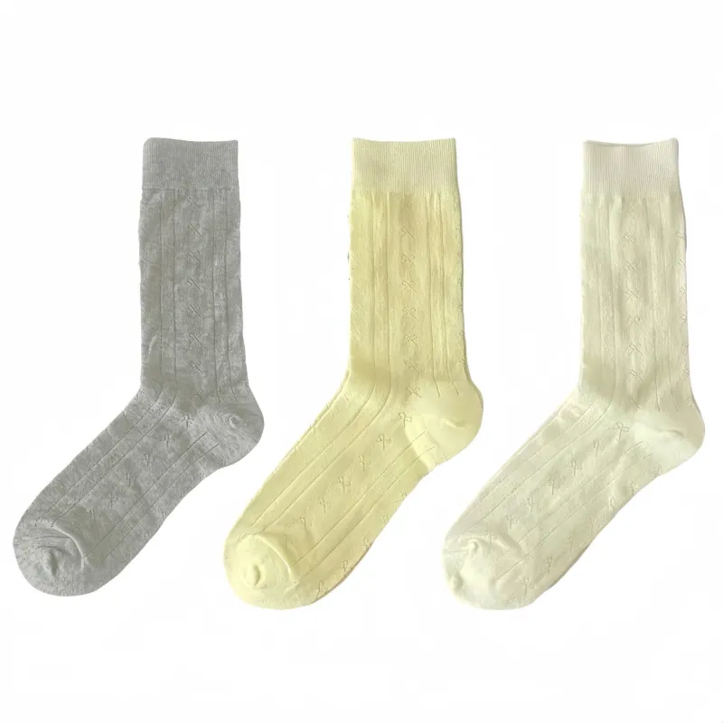 Anna-Kaci Women's 3-Pair Ribbed Crew Socks with Embroidered Bow Knit Texture in Neutral Shades for Everyday Wear sold by Anna-Kaci