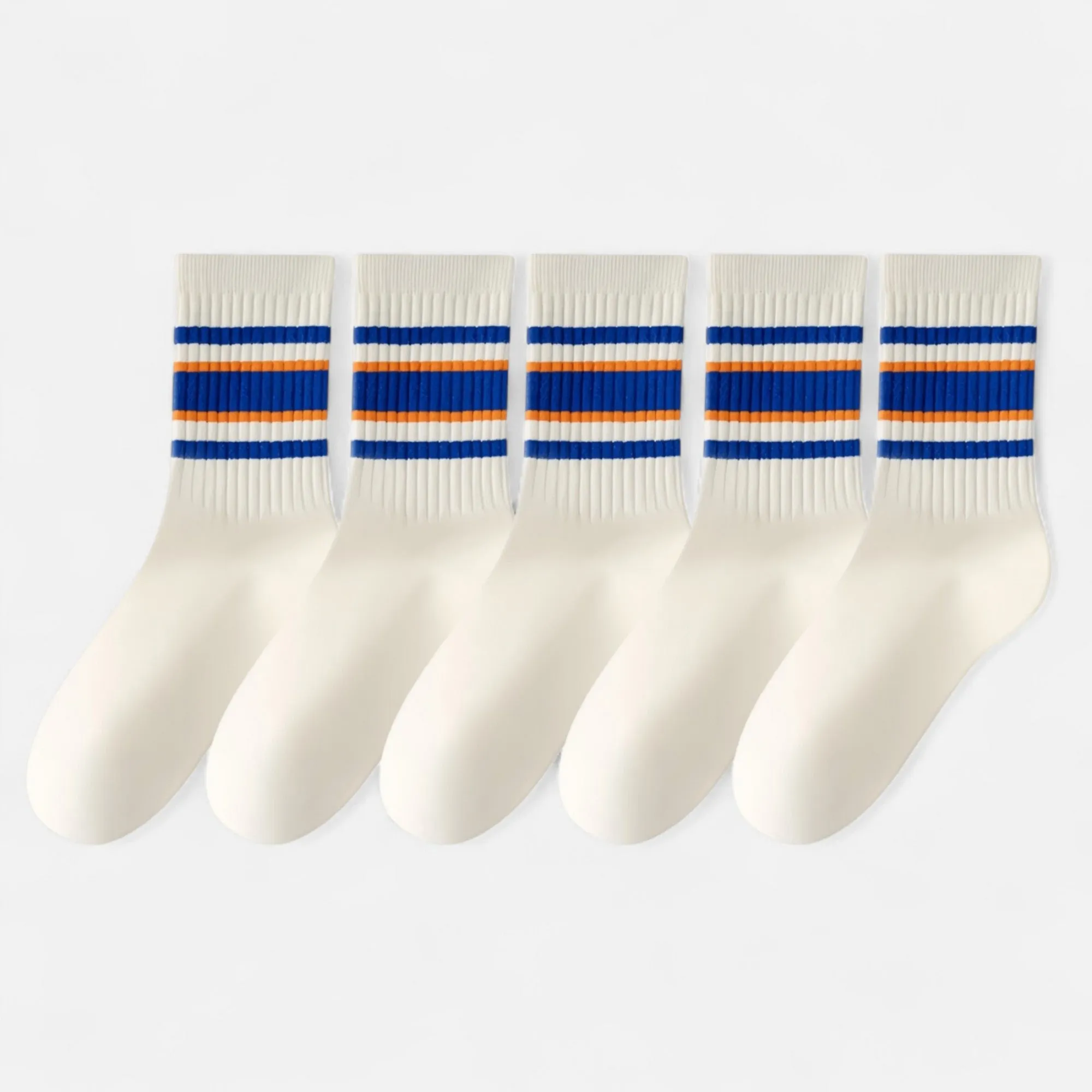 Anna-Kaci Women's 5-Pack Crew Socks Set with Ribbed Knit Texture and Classic Double Stripe Design sold by Anna-Kaci product image thumbnail 5
