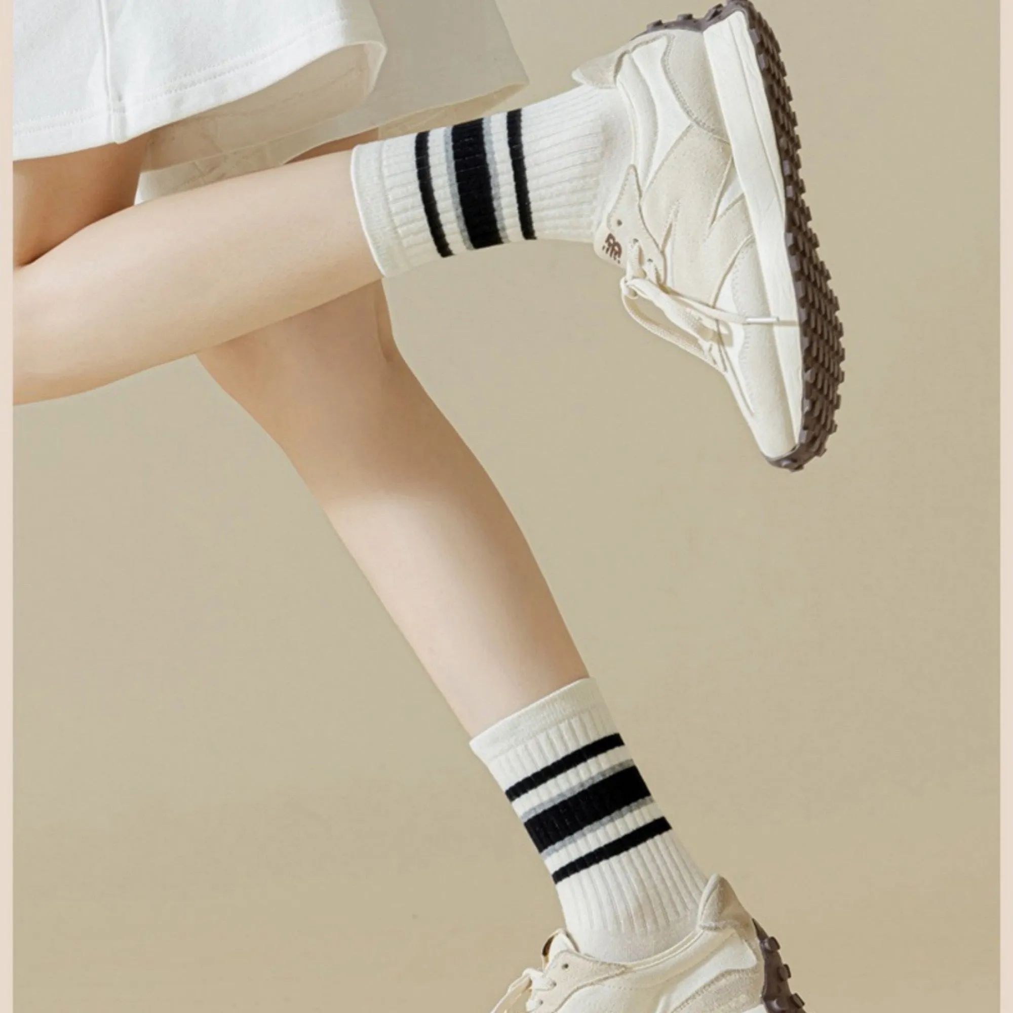 Anna-Kaci Women's 5-Pack Crew Socks Set with Ribbed Knit Texture and Classic Double Stripe Design sold by Anna-Kaci product image thumbnail 4