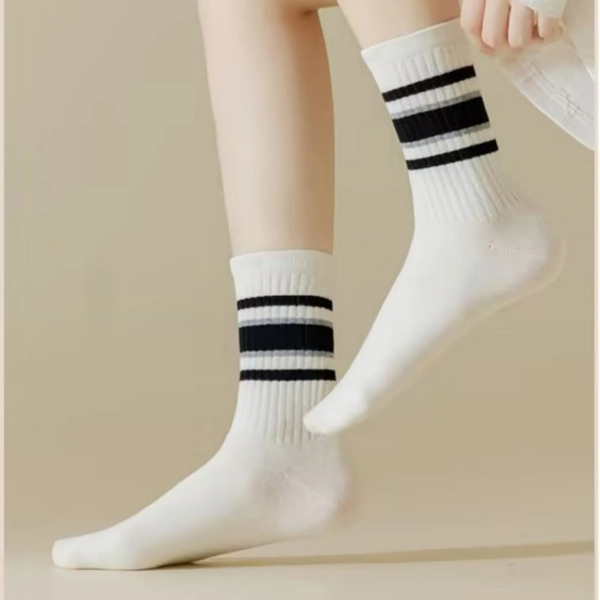 Anna-Kaci Women's 5-Pack Crew Socks Set with Ribbed Knit Texture and Classic Double Stripe Design sold by Anna-Kaci product image thumbnail 2