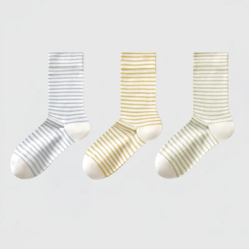 Anna-Kaci Women's 3-Pair Striped Crew Socks Set Lightweight Knit with Soft Stretch and Modern Minimalist Style sold by Anna-Kaci