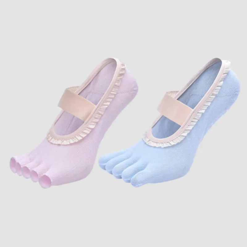 Anna-Kaci Women's 2-Pack Five-Toe Socks with Ruffle Trim and Ballet-Inspired Strap in Two Unique Styles sold by Anna-Kaci