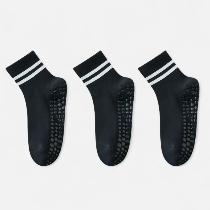 Anna-Kaci Women's 3-Pack Ankle Socks with Rubber Grips and Striped Ribbed Cuffs Soft Non-Slip Sporty Style sold by Anna-Kaci