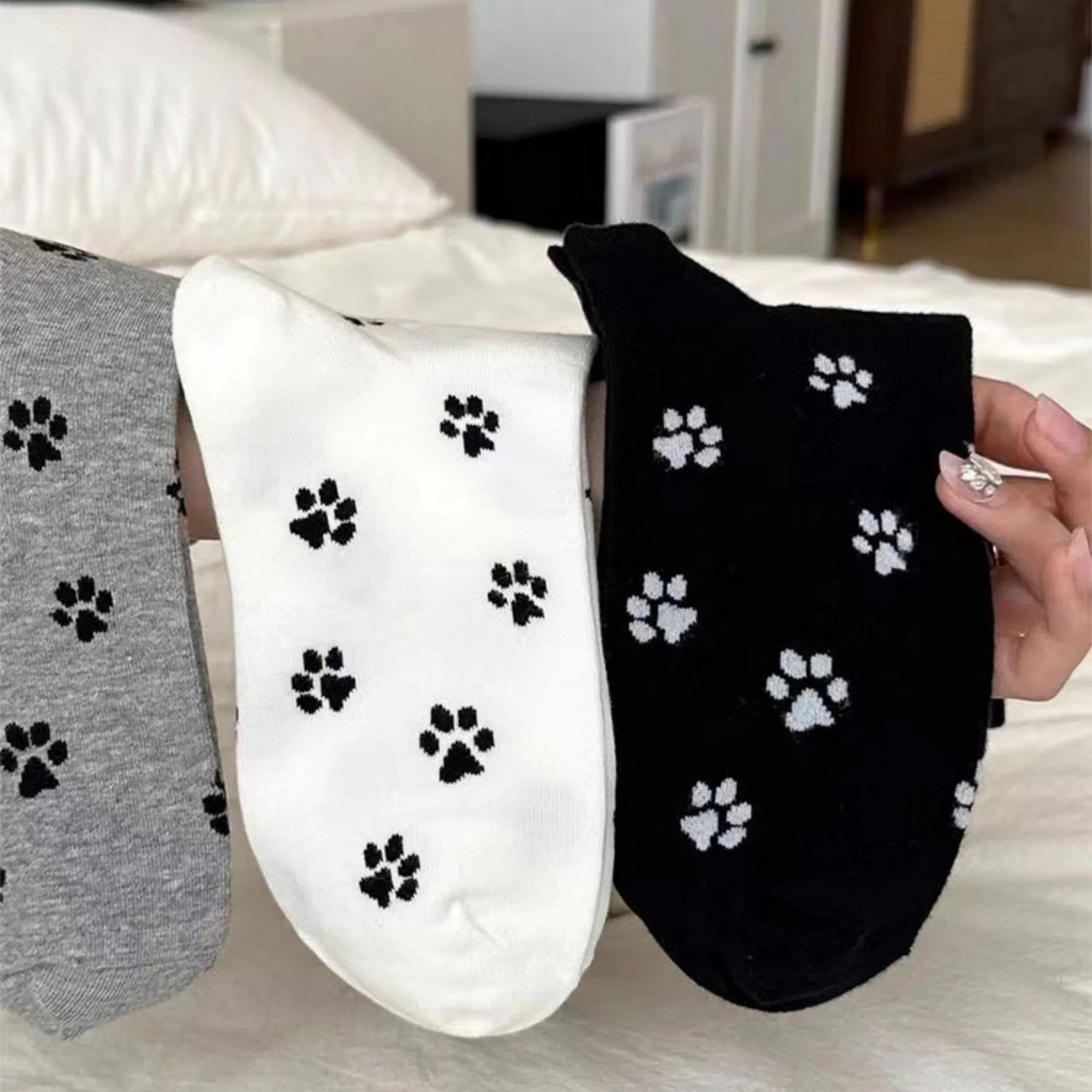 Anna-Kaci Women's 3-Pack Crew Socks with Allover Paw Print Pattern Soft Stretch Casual Sock Set sold by Anna-Kaci product image thumbnail 4
