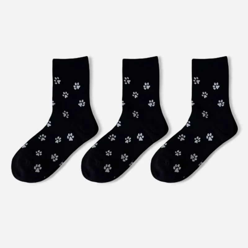 Anna-Kaci Women's 3-Pack Crew Socks with Allover Paw Print Pattern Soft Stretch Casual Sock Set sold by Anna-Kaci