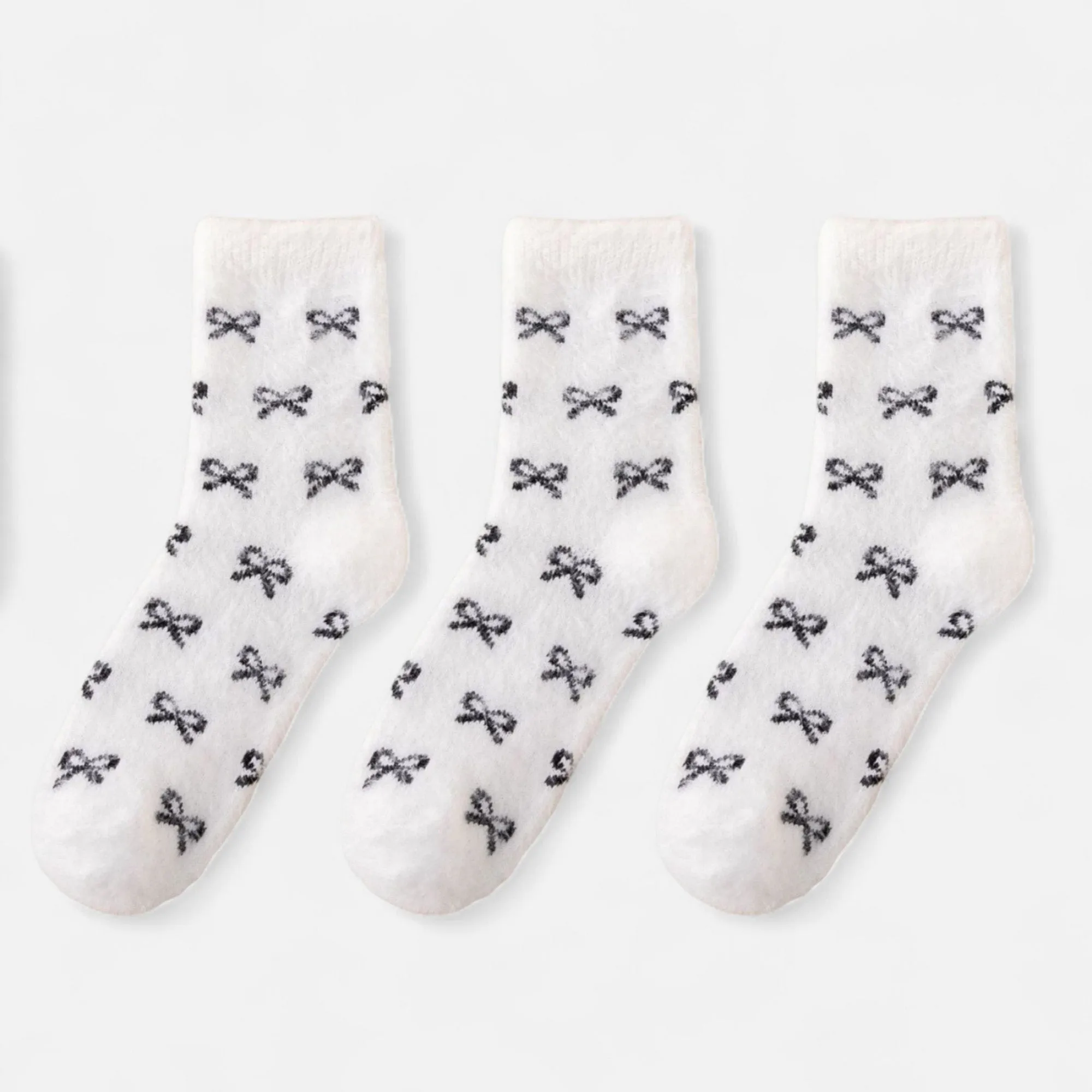 Anna-Kaci Women's 3-Pack Fuzzy Crew Socks with Allover Bow Pattern Soft Cozy Knit Winter Sock Set sold by Anna-Kaci product image thumbnail 4