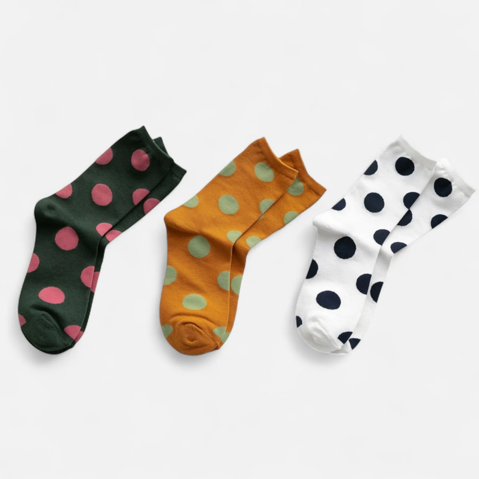 Anna-Kaci Women's 3-Pack Polka Dot Crew Socks Soft Knit Stretch Fabric Bold Retro Dot Pattern Sock Set sold by Anna-Kaci