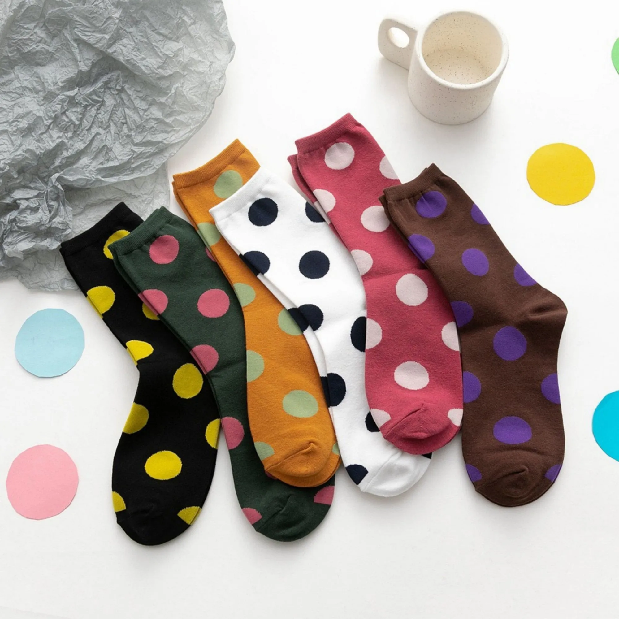 Anna-Kaci Women's 3-Pack Polka Dot Crew Socks Soft Knit Stretch Fabric Bold Retro Dot Pattern Sock Set sold by Anna-Kaci product image thumbnail 2