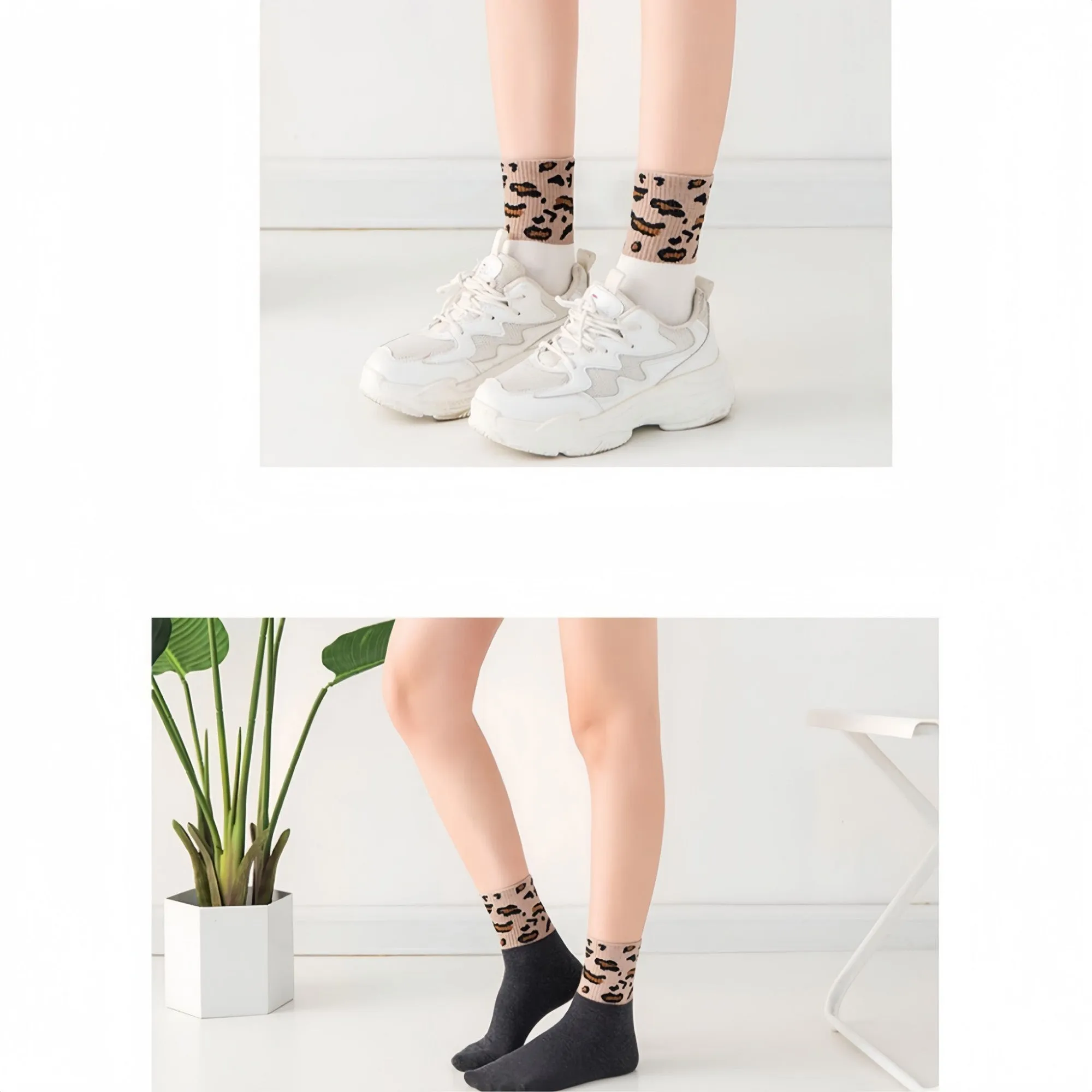 Anna-Kaci Women's 3-Pack Crew Socks with Ribbed Leopard Print Cuffs and Soft Stretch Knit Design sold by Anna-Kaci product image thumbnail 5