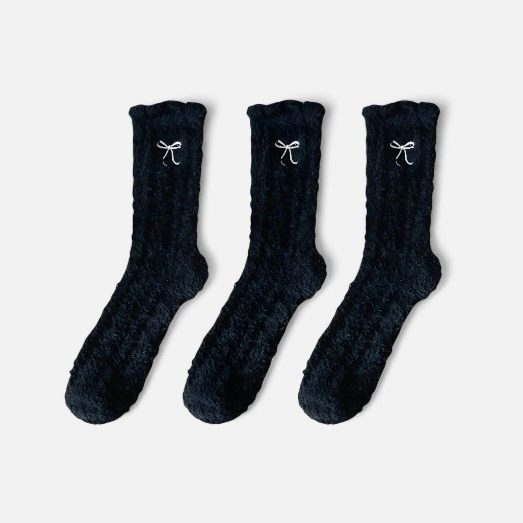 Anna-Kaci Women's 3-Pack Fuzzy Crew Socks with Embroidered Bow Detail and Soft Plush Texture sold by Anna-Kaci