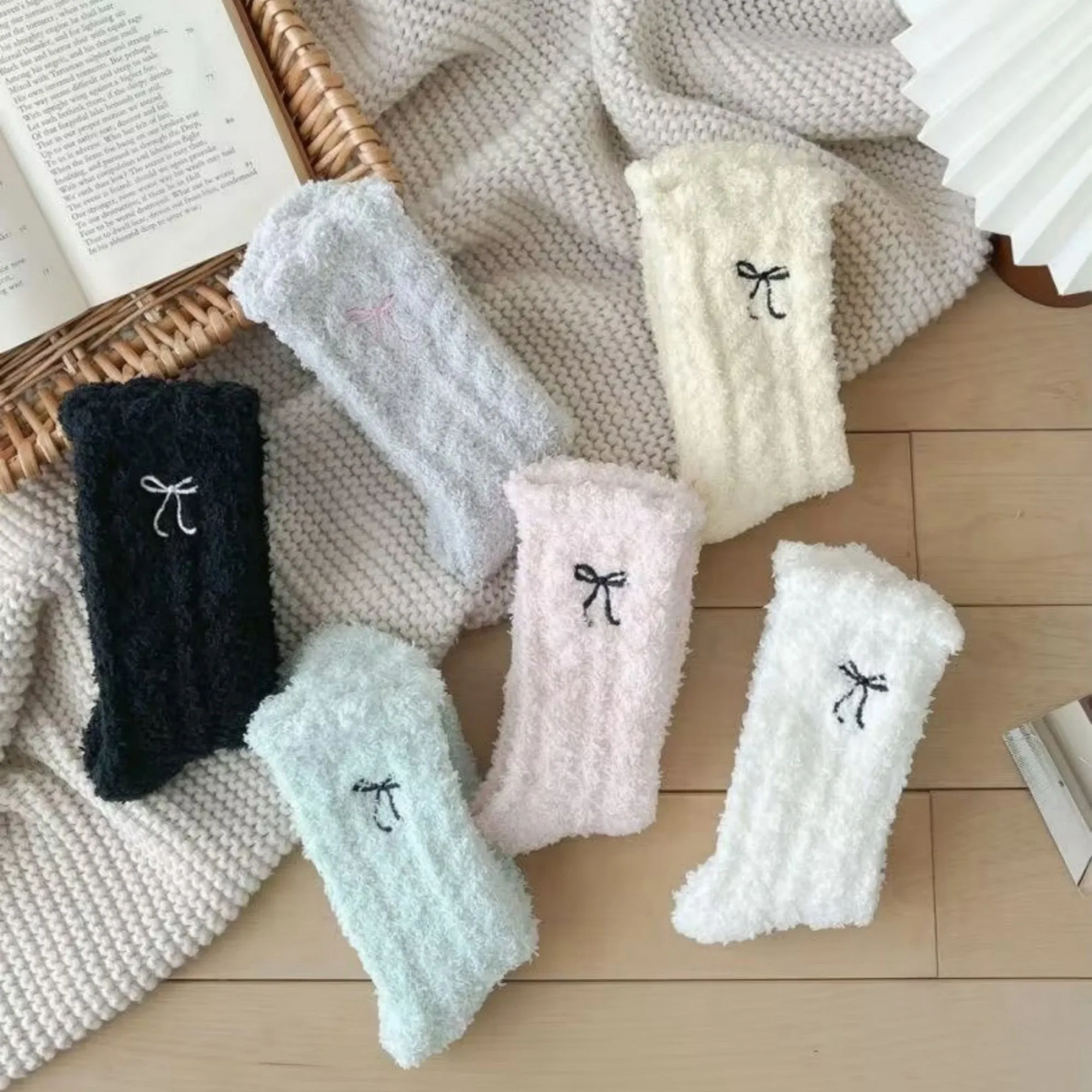 Anna-Kaci Women's 3-Pack Fuzzy Crew Socks with Embroidered Bow Detail and Soft Plush Texture sold by Anna-Kaci product image thumbnail 2
