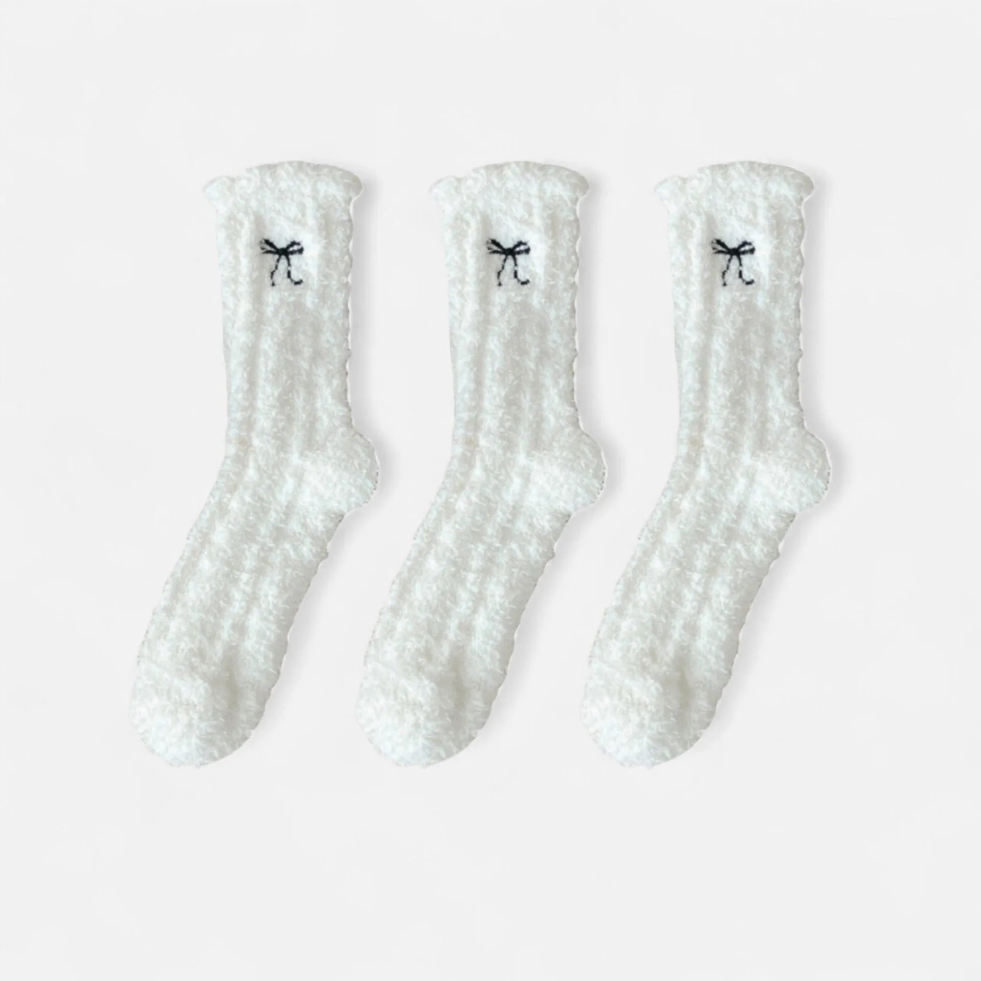Anna-Kaci Women's 3-Pack Fuzzy Crew Socks with Embroidered Bow Detail and Soft Plush Texture sold by Anna-Kaci product image thumbnail 4