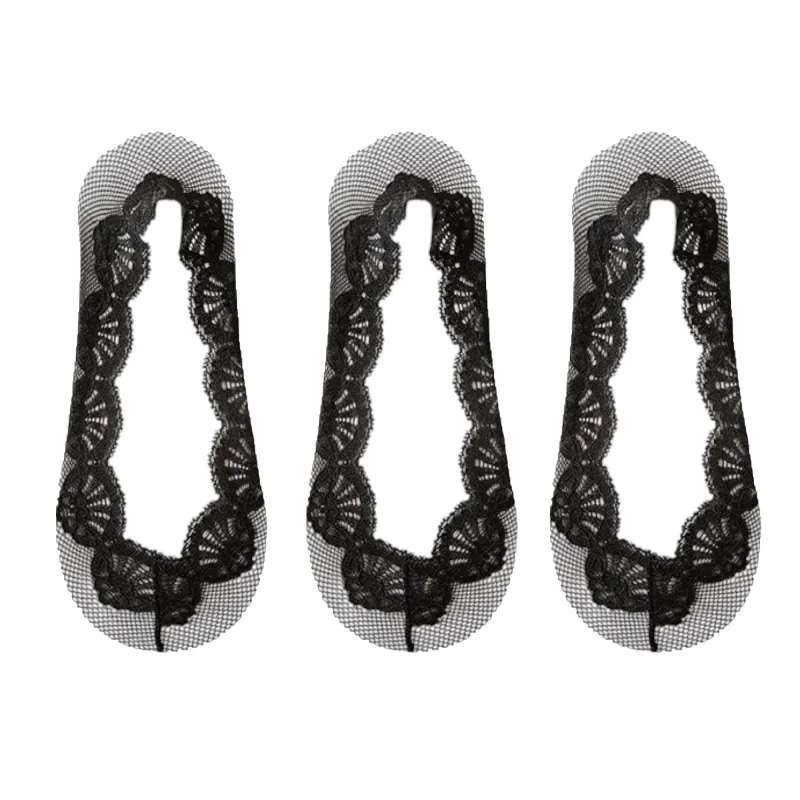 Anna-Kaci Women's 3-Pack Low Cut Lace Liner Socks with Non-Slip Heel Grip No Show Design sold by Anna-Kaci