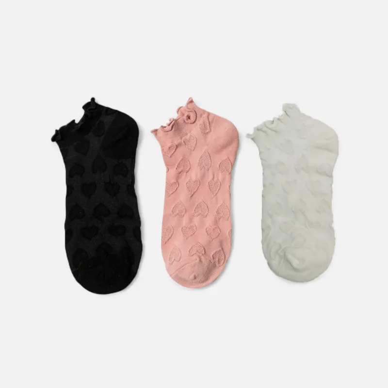 Anna-Kaci Women's 3-Pack Heart Knit Ankle Socks with Ruffle Trim and Soft Stretchy Fabric sold by Anna-Kaci