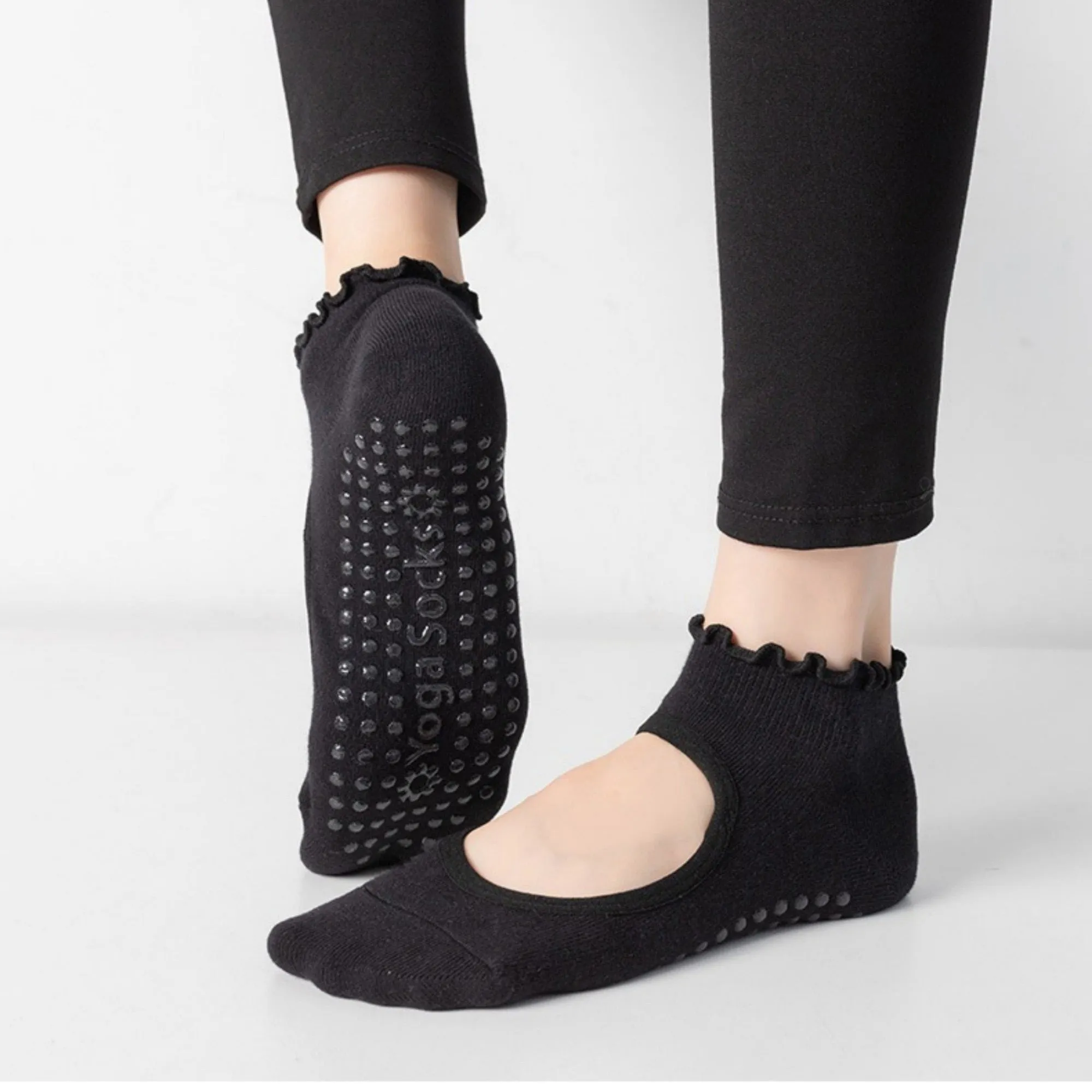 Anna-Kaci Women's 3-Pack Non-Slip Ballet Cut Ankle Socks with Ruffled Trim and Grip Soles for Yoga or Daily Wear sold by Anna-Kaci product image thumbnail 3