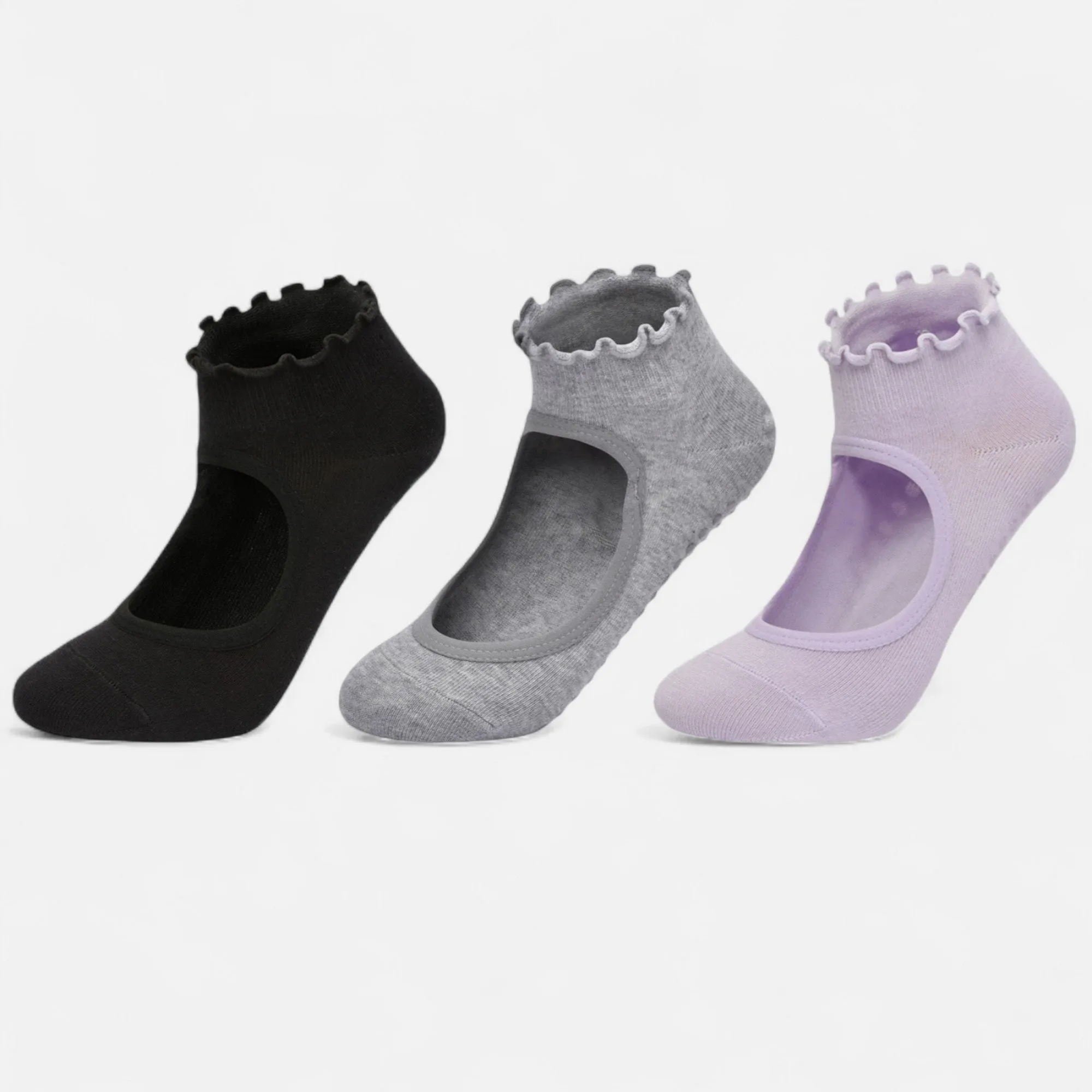 Anna-Kaci Women's 3-Pack Non-Slip Ballet Cut Ankle Socks with Ruffled Trim and Grip Soles for Yoga or Daily Wear sold by Anna-Kaci product image thumbnail 5