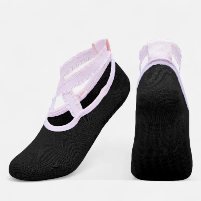 Anna-Kaci Women's 2-Pack Ballet Style Grip Socks with Crisscross Elastic Straps and Non-Slip Soles for Yoga or Pilates sold by Anna-Kaci