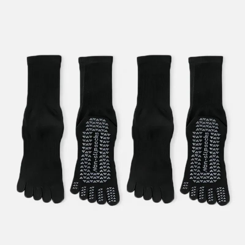 Anna-Kaci Women's 2-Pack Grip Toe Socks with Non-Slip Soles and Ribbed Knit in Neutral Tones for Yoga and Studio Classes sold by Anna-Kaci