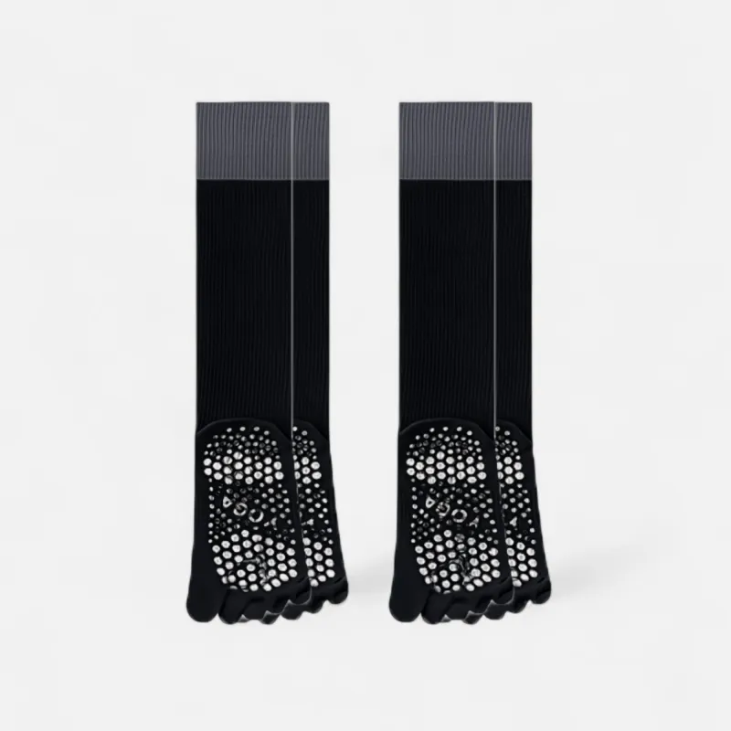 Anna-Kaci Women's 2-Pack Knee High Grip Toe Socks with Ribbed Fabric and Non-Slip Soles for Yoga and Studio Workouts sold by Anna-Kaci