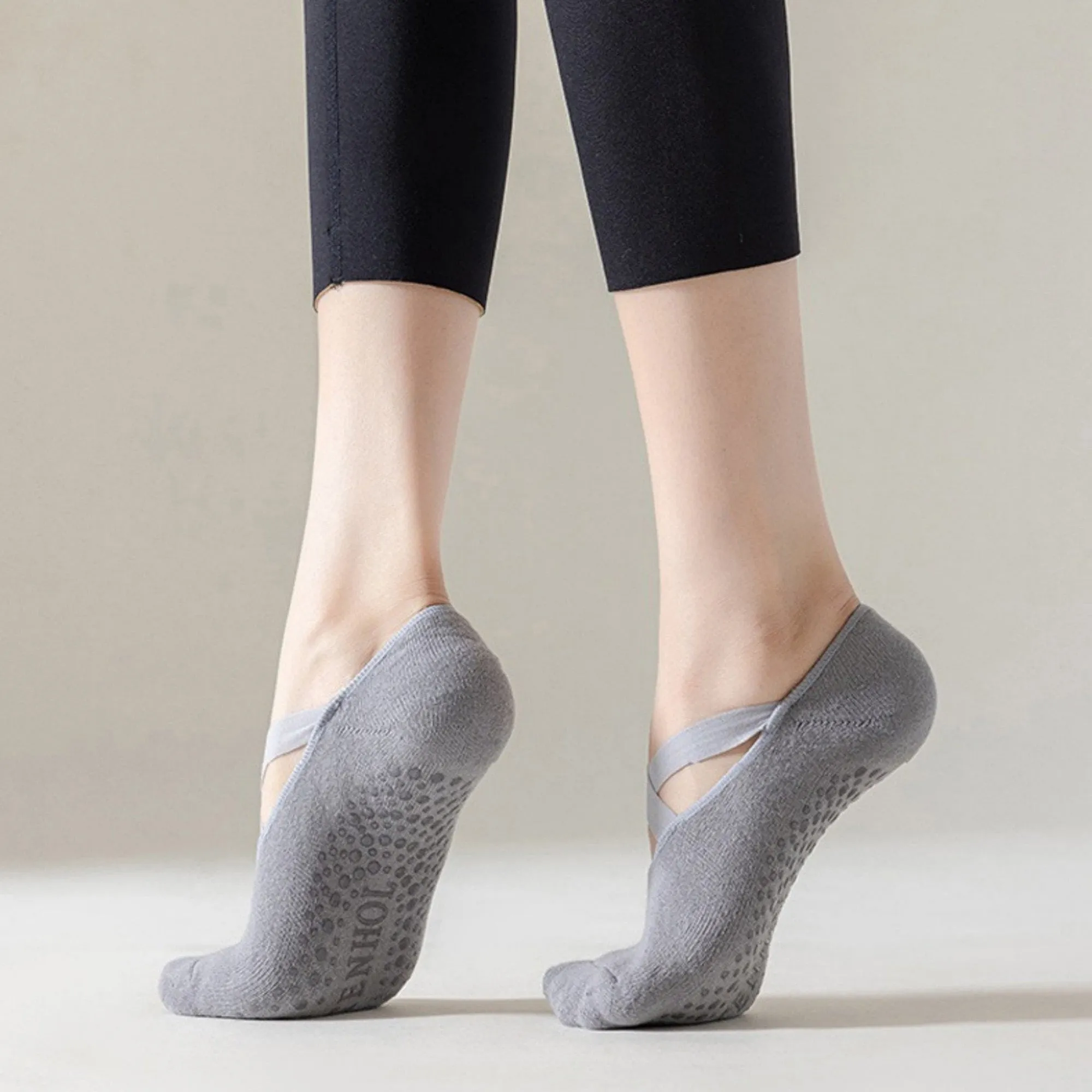 Anna-Kaci Women's 3-Pack Ballet Style Grip Socks with Crisscross Elastic and Non-Slip Soles for Barre Pilates Yoga sold by Anna-Kaci product image thumbnail 4