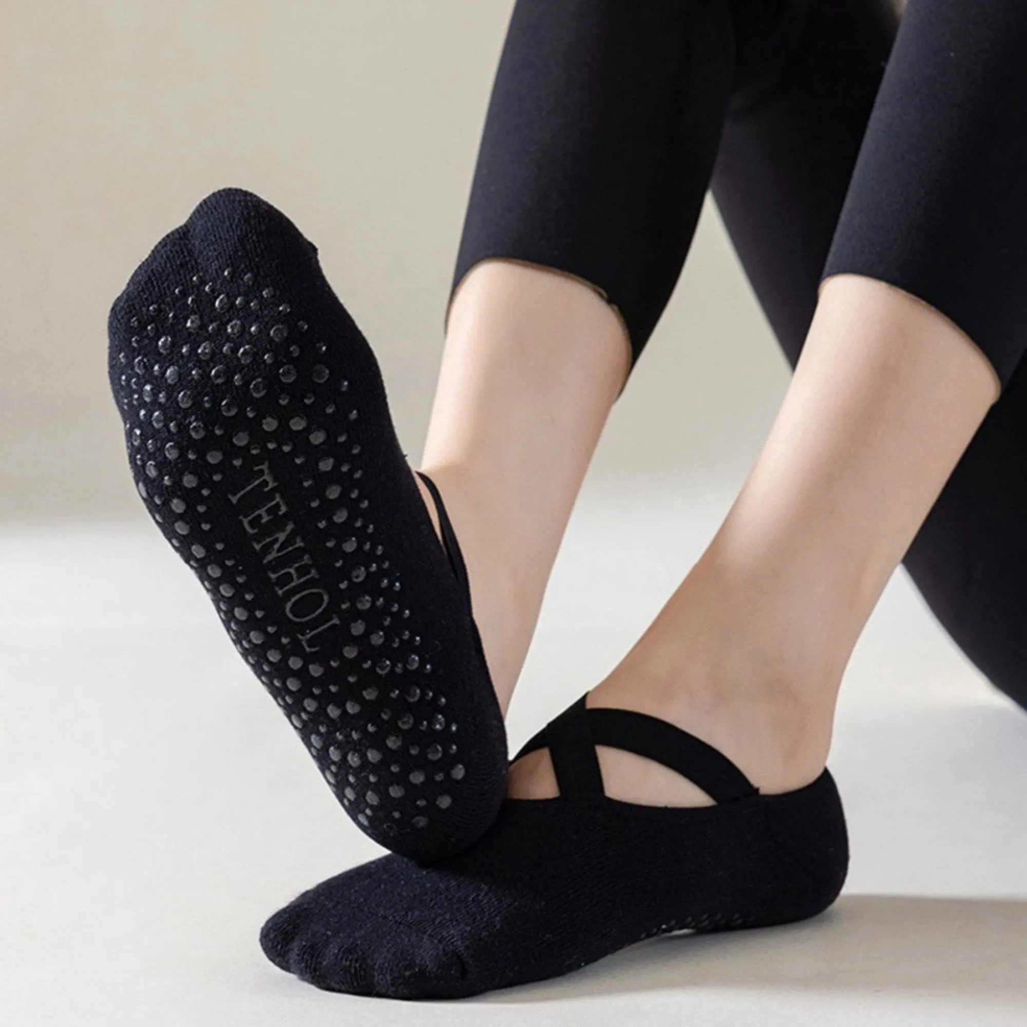 Anna-Kaci Women's 3-Pack Ballet Style Grip Socks with Crisscross Elastic and Non-Slip Soles for Barre Pilates Yoga sold by Anna-Kaci product image thumbnail 2